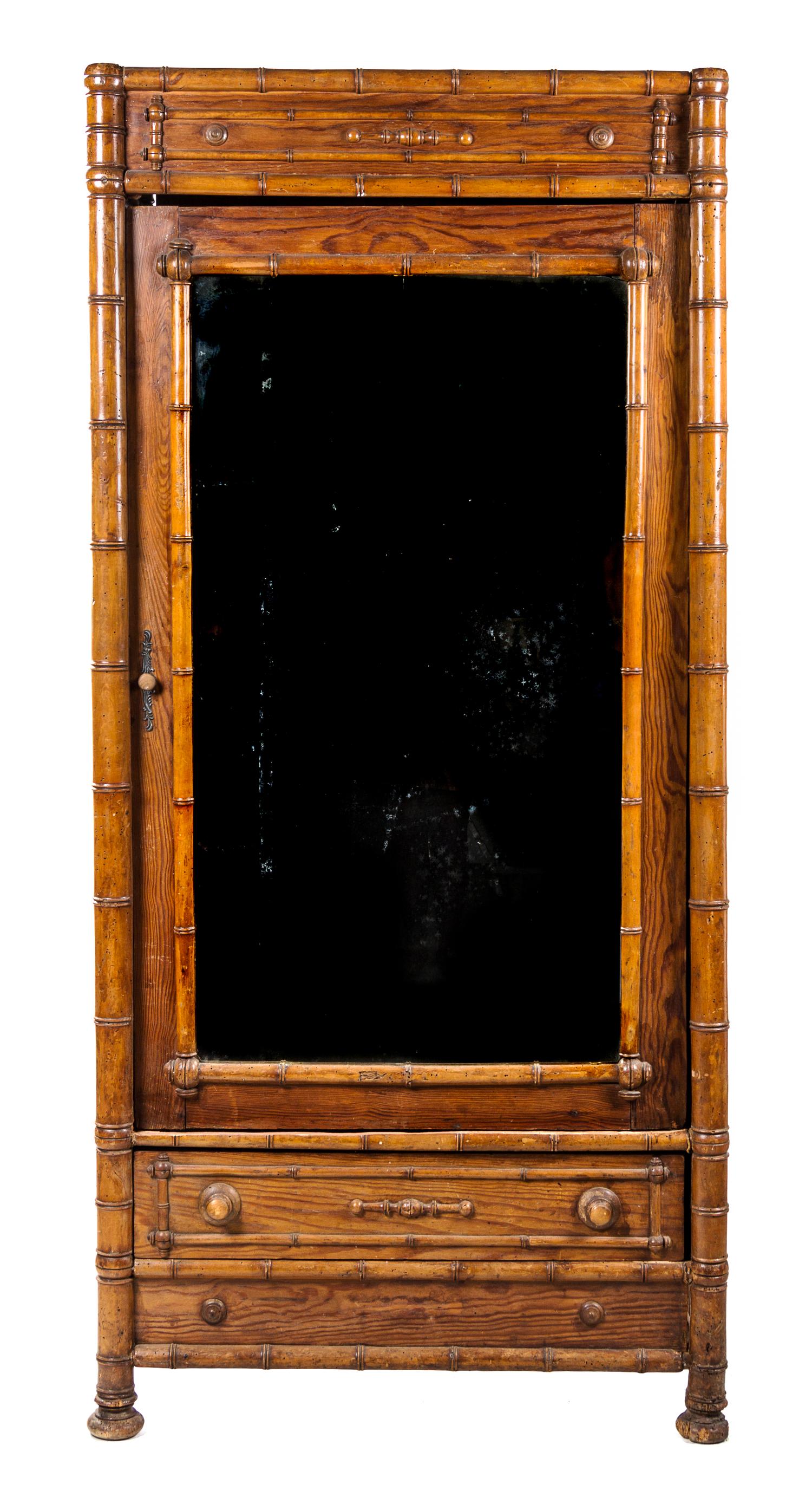A Victorian Simulated Bamboo Armoire Height 80 x width 37 x depth 18 1/2 inches. — LATE 19TH CENTURY