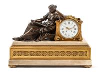 A Large Louis XVI Style Gilt, Patinated Bronze and Marble Clock Width 26 3/4 inches. — 19TH CENTURY