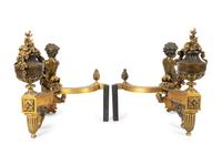 A Pair of Louis XV Style Bronze and Gilt Bronze Chenets — 19TH CENTURY