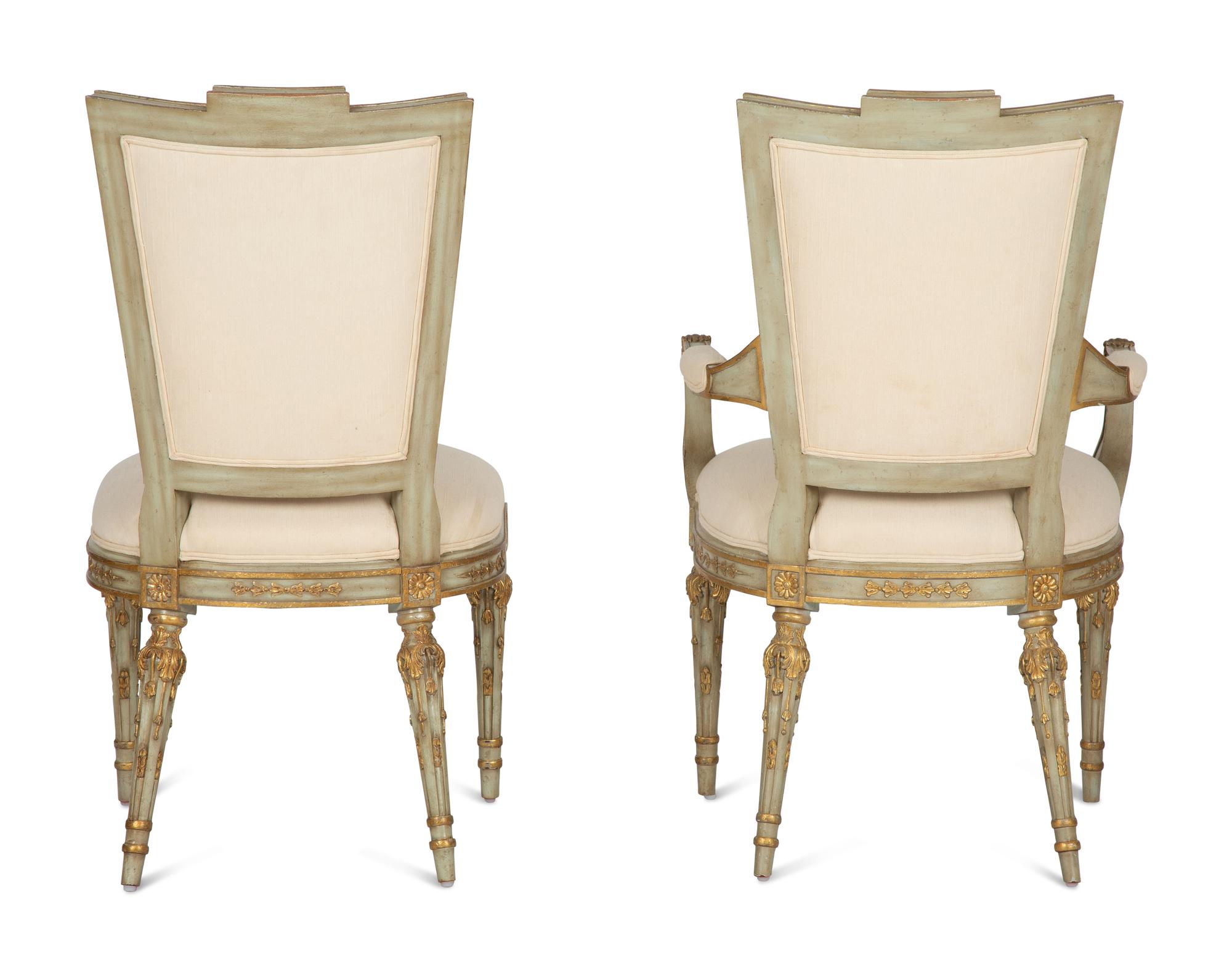 Two Italian Neoclassical Style Painted and Parcel Gilt Chairs