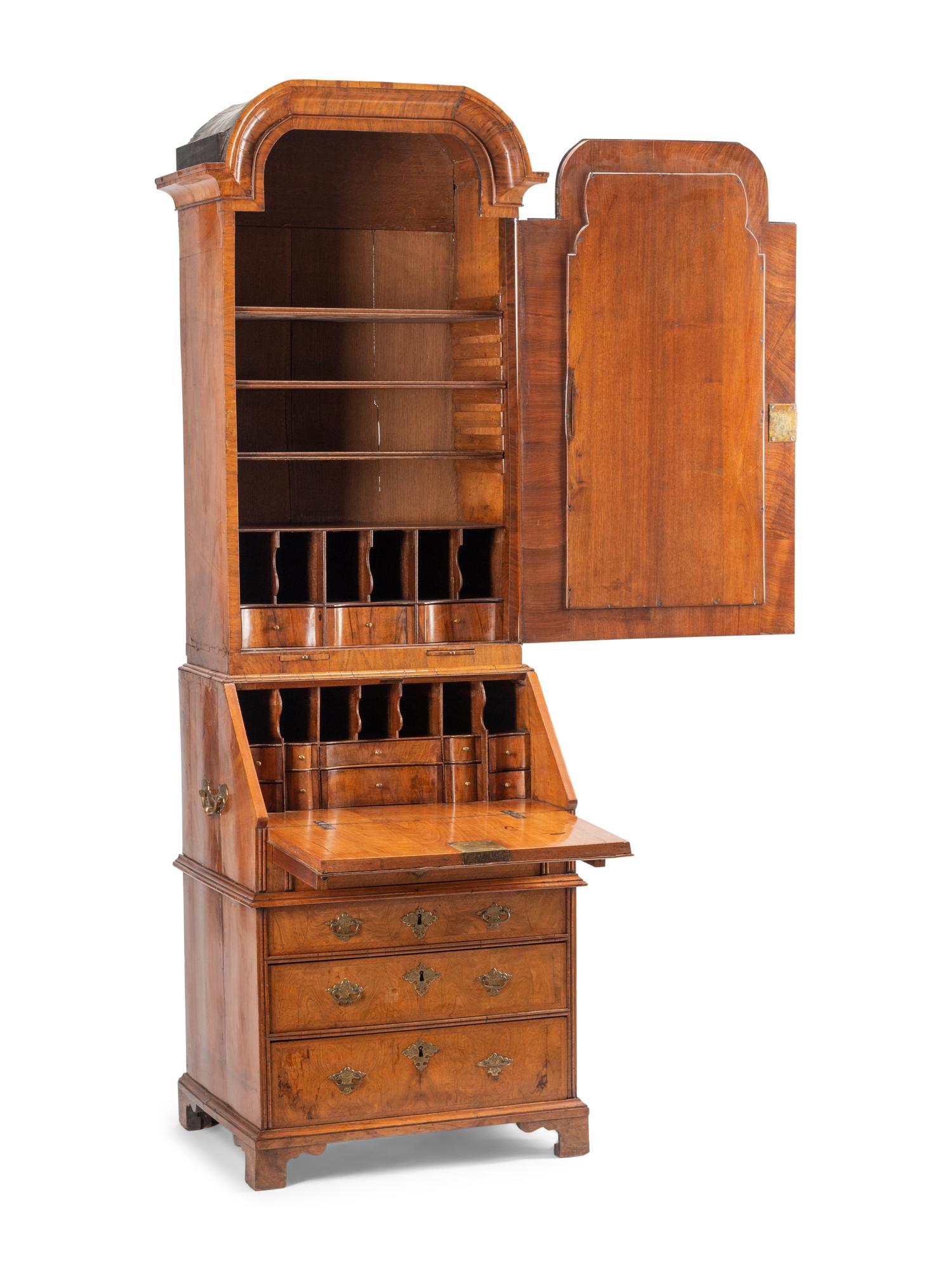 A George II Burl Walnut Bureau Cabinet