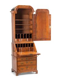 A George II Burl Walnut Bureau Cabinet