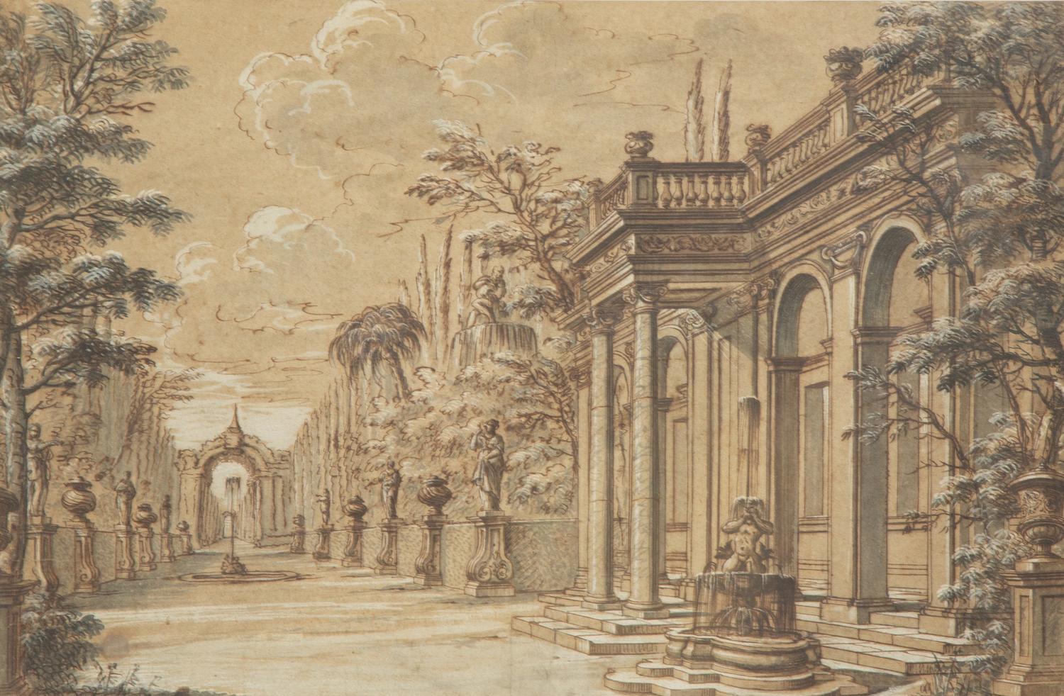 An Alley Lined by Cypress Trees and Classical Statuary