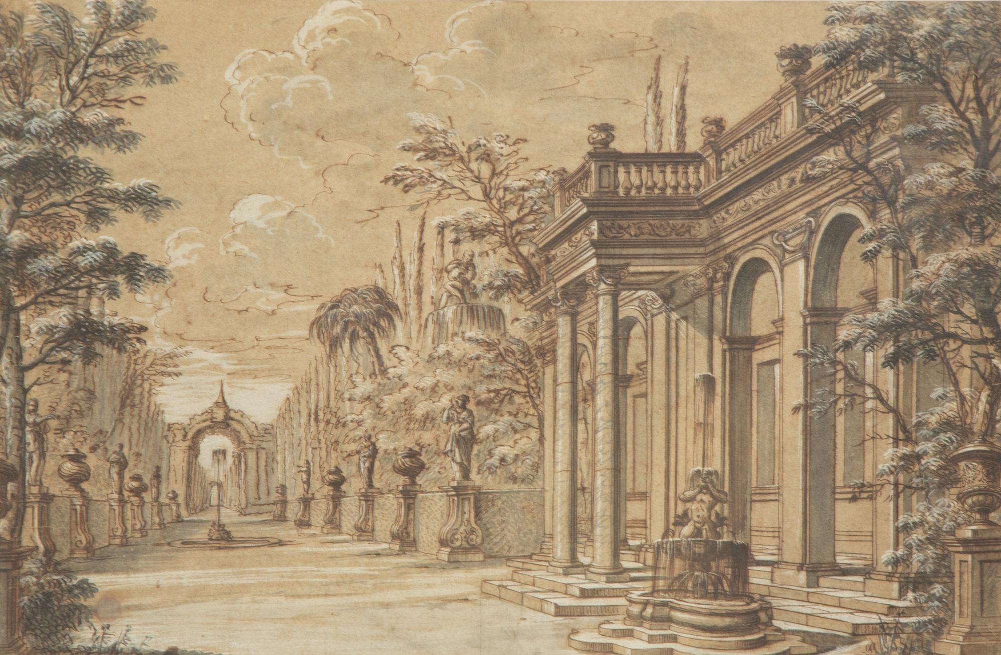 An Alley Lined by Cypress Trees and Classical Statuary