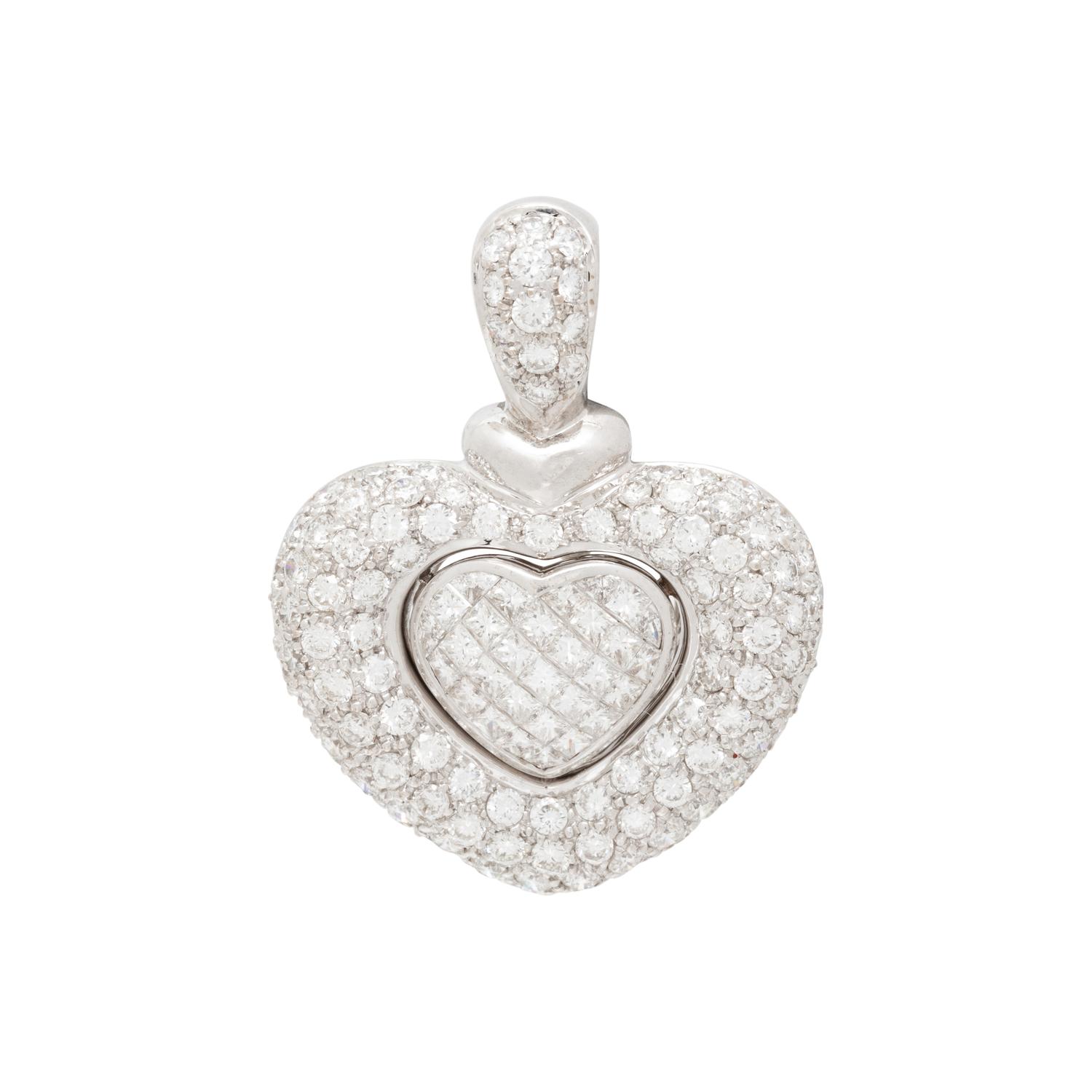 FRENCH, WHITE GOLD AND DIAMOND HEART PENDANT