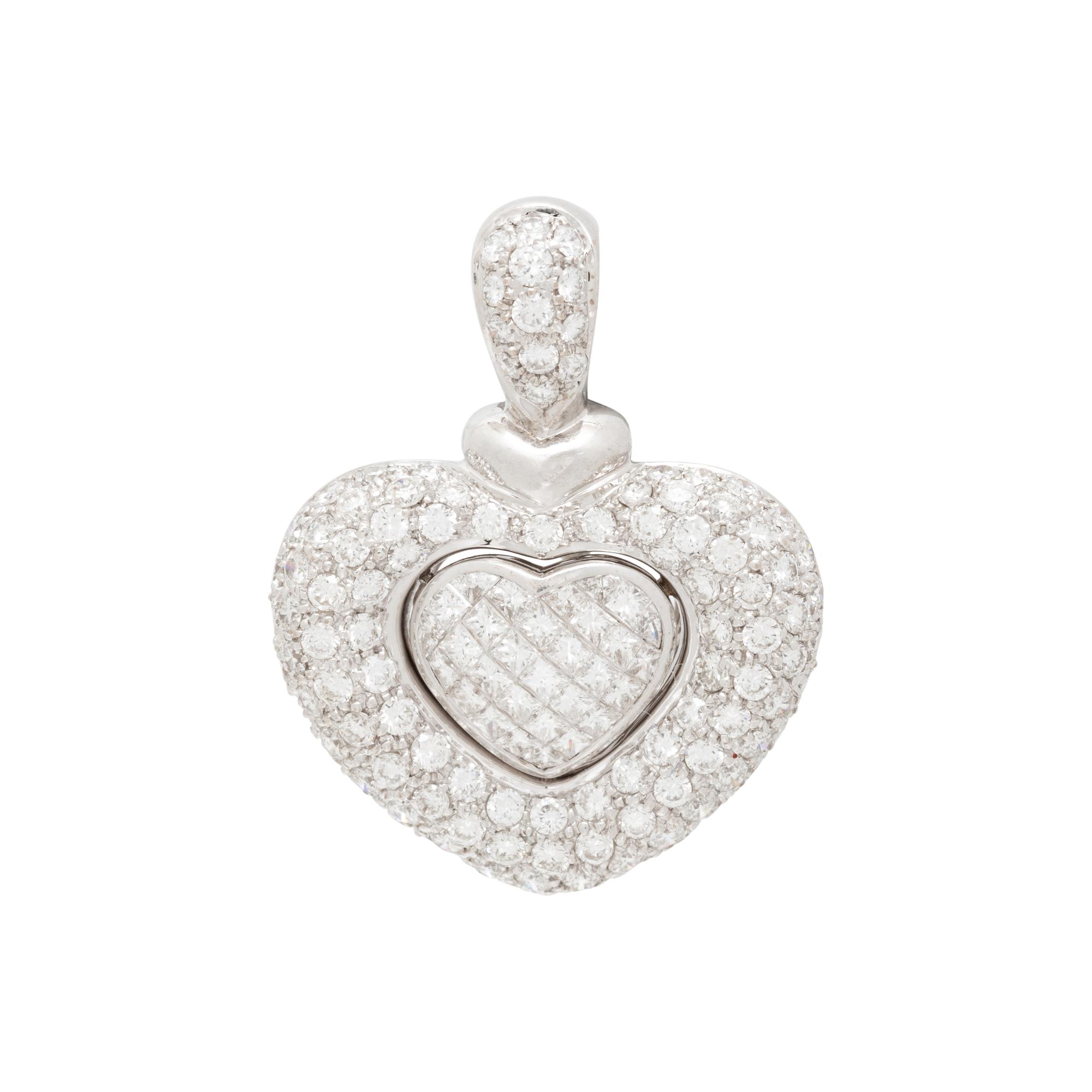 FRENCH, WHITE GOLD AND DIAMOND HEART PENDANT