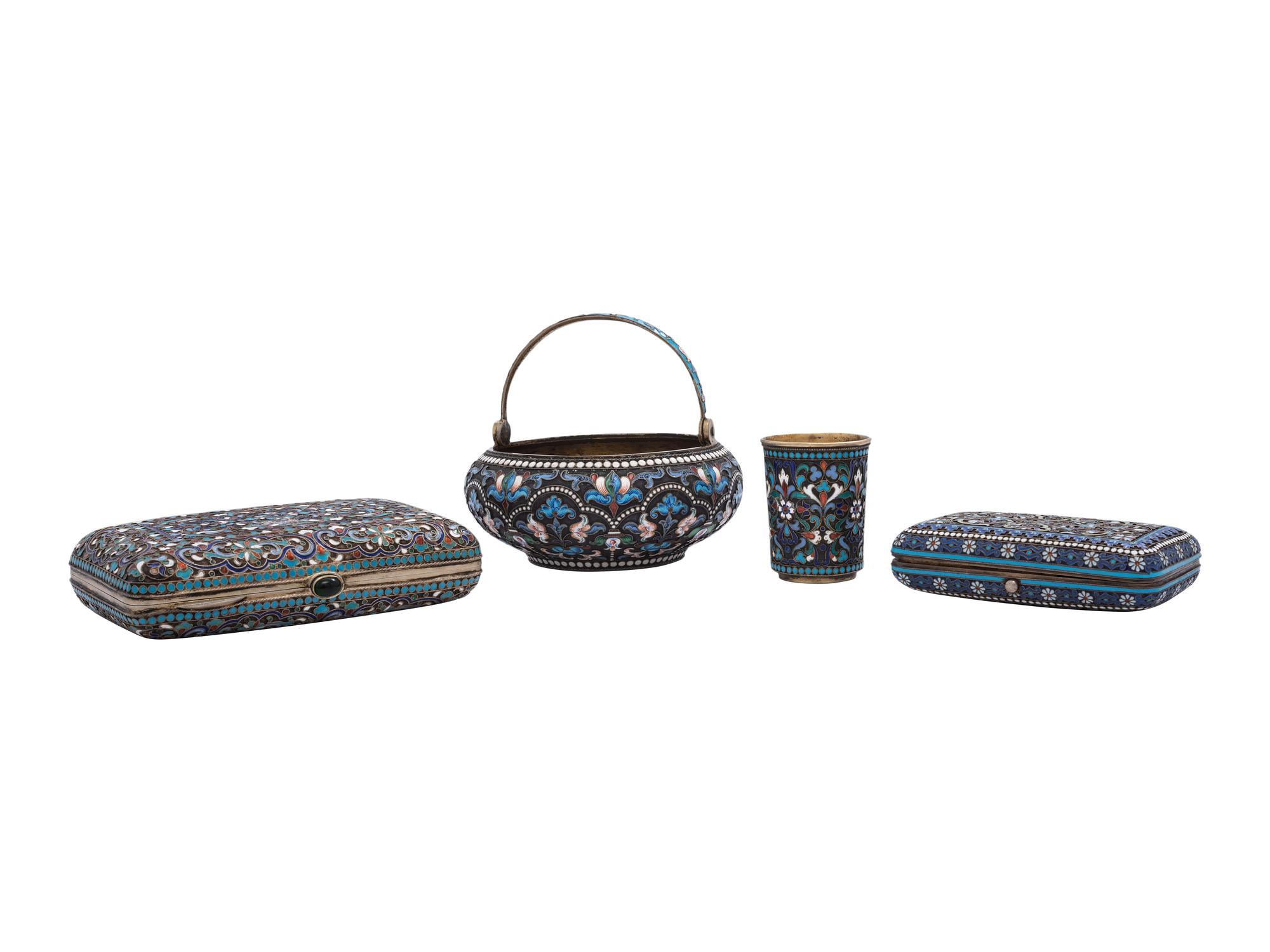 Four Russian Enamel and Silver Gilt Articles