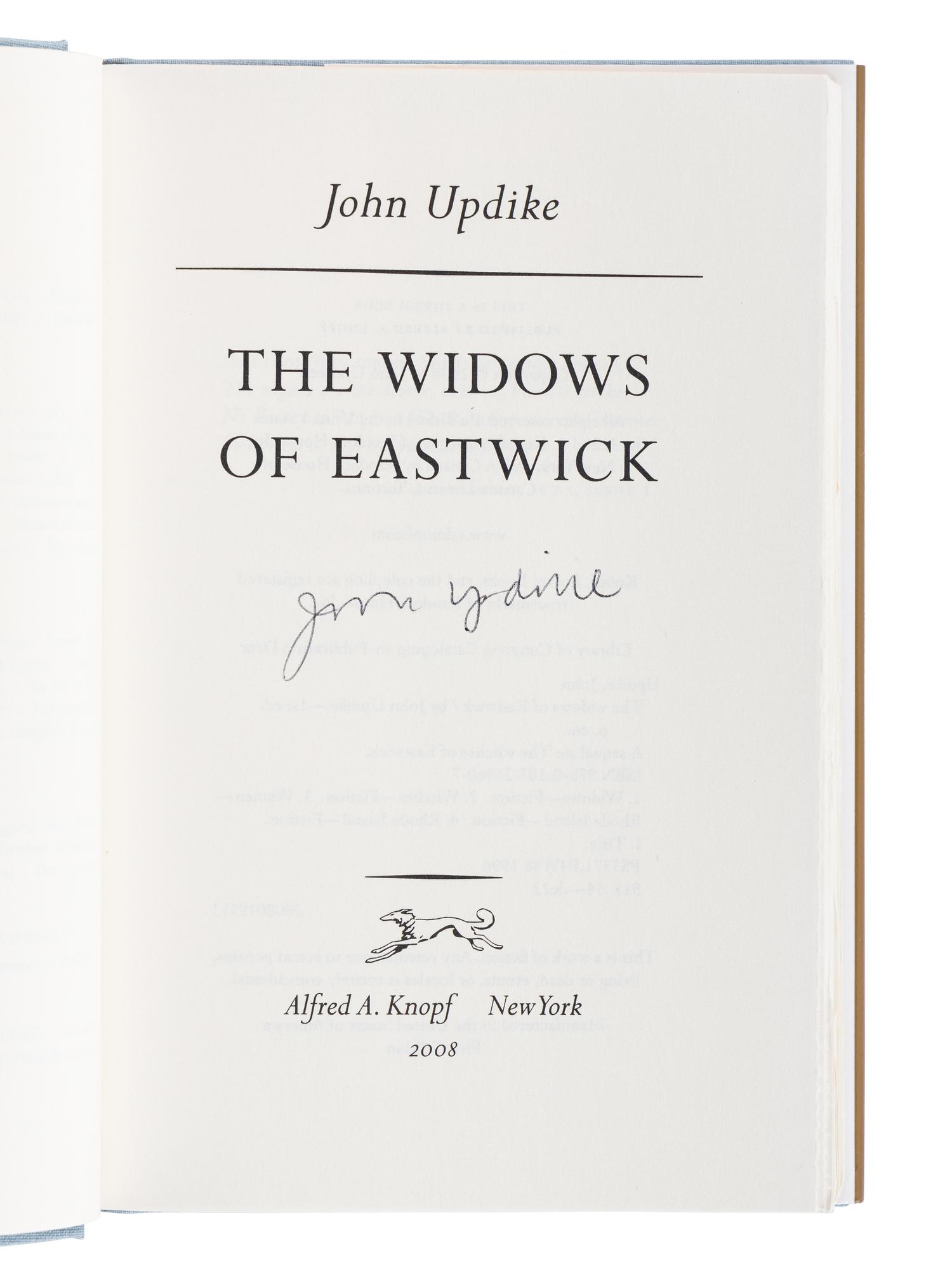 UPDIKE, John (1932-2009). The Witches of Eastwick . Barnstable, MA: Crane’s Duplicating Service, for: New York: Alfred A. Knopf, 1984.