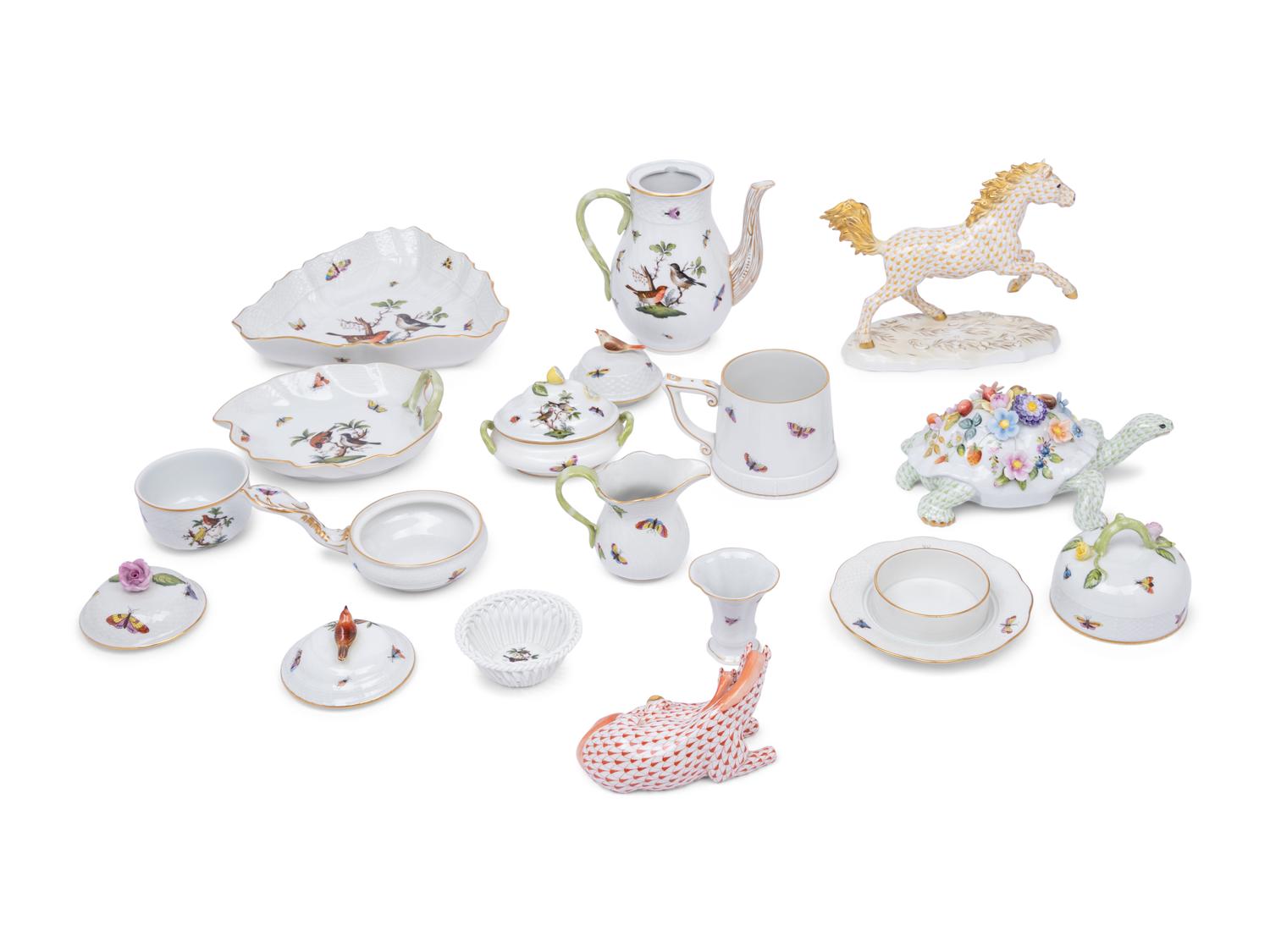 A Group of Herend Figures and Serving Pieces