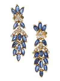 A Pair of Yellow Gold, Sapphire and Diamond Earrings, 3.80 dwts.