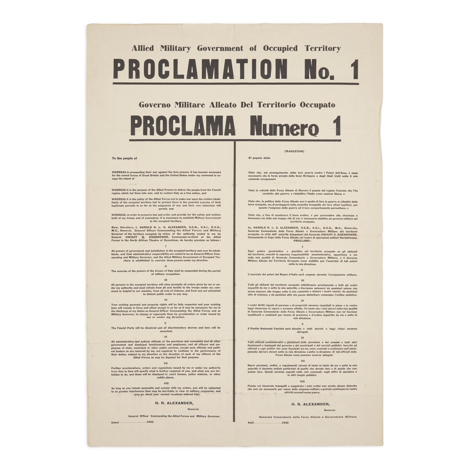[World War II] European Theater Allied Military Government of Occupied Territory Proclamation No. 1