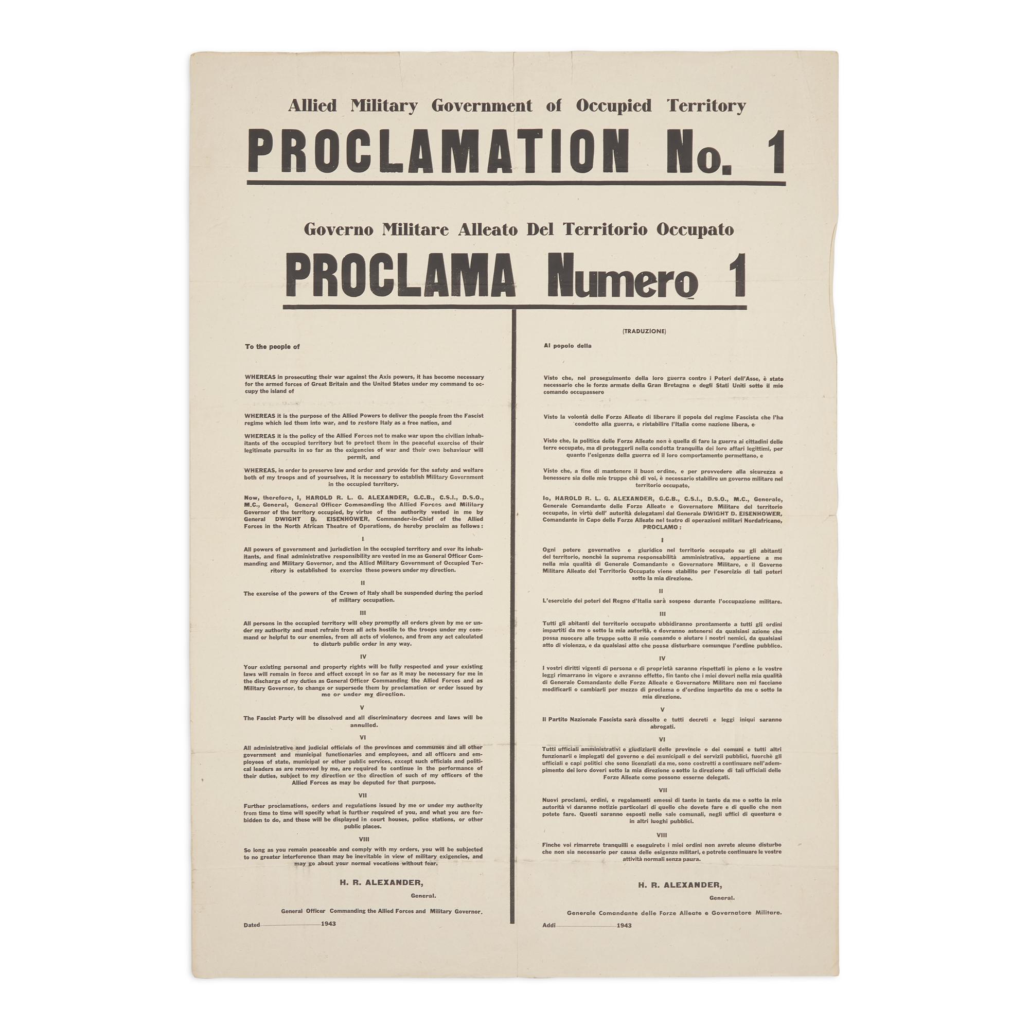 [World War II] European Theater Allied Military Government of Occupied Territory Proclamation No. 1