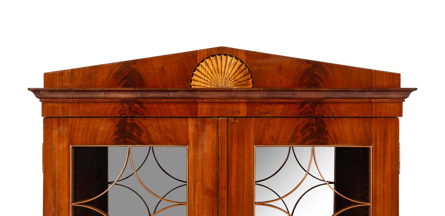 A Biedermeier Figured Mahogany and Marquetry Vitrine Cabinet