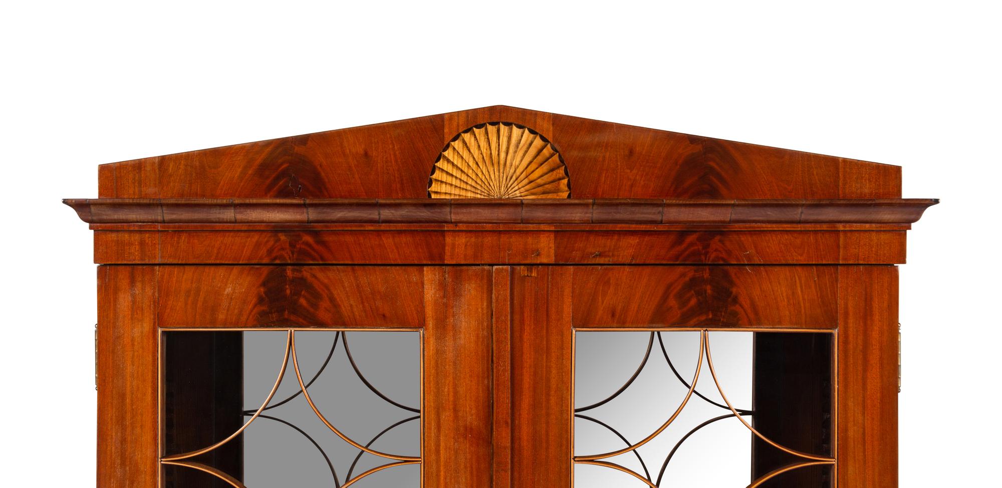A Biedermeier Figured Mahogany and Marquetry Vitrine Cabinet