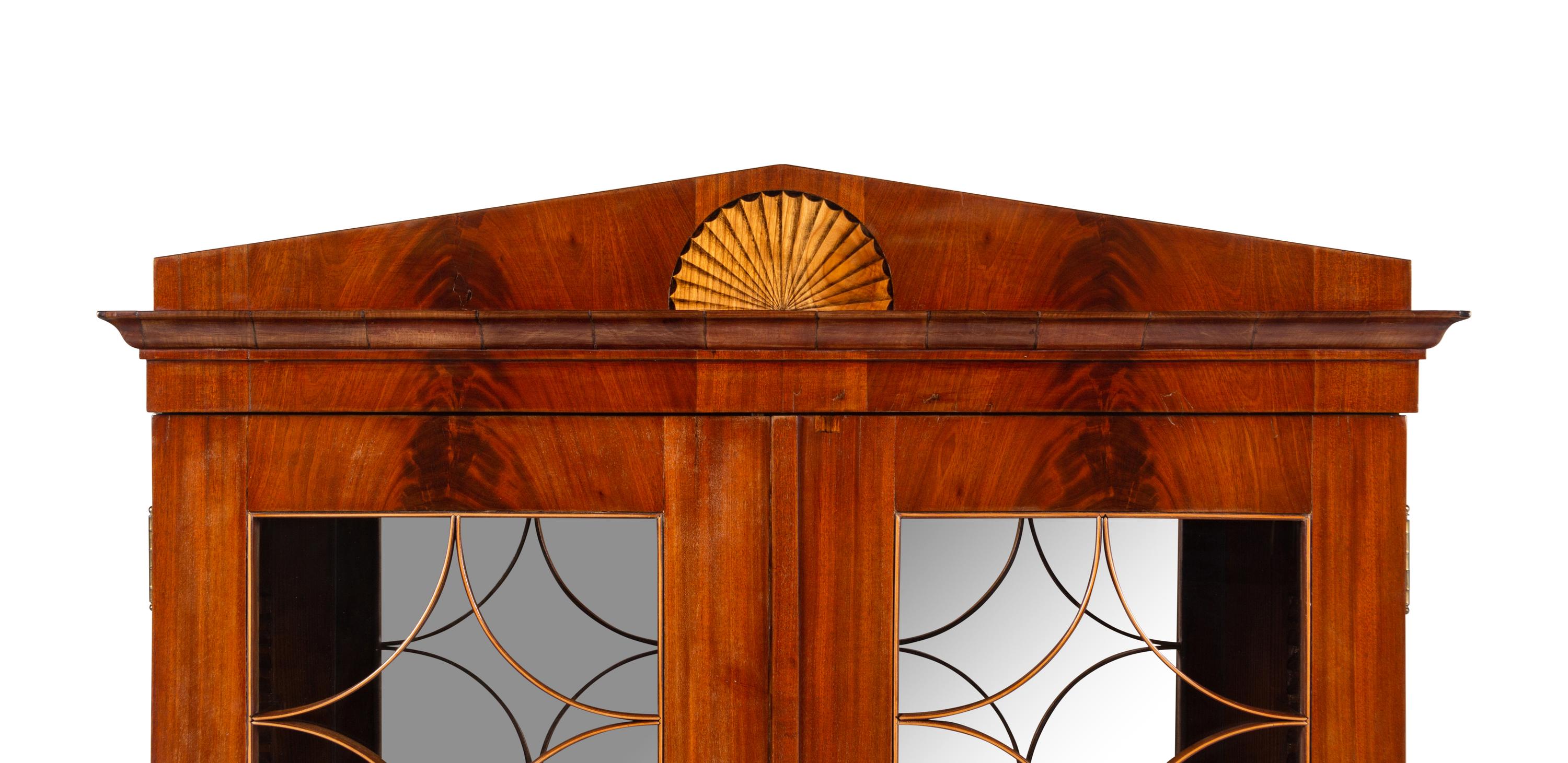A Biedermeier Figured Mahogany and Marquetry Vitrine Cabinet