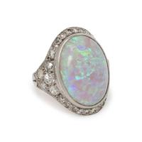 ANTIQUE, OPAL AND DIAMOND RING