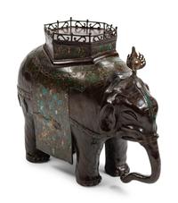 A Japanese Patinated Bronze and Champlevé Enamel Figure of an Elephant — EARLY 20TH CENTURY