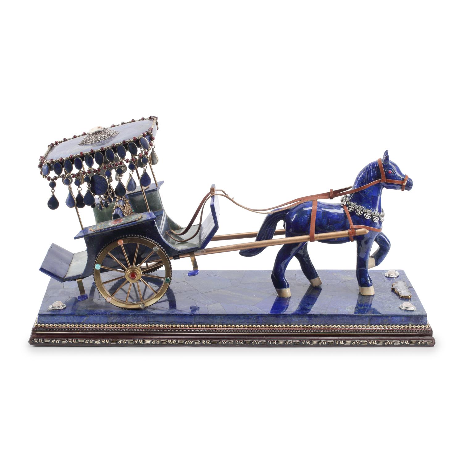 A Jeweled Lapis Lazuli Model of a Chariot and Horse