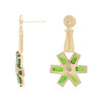 Chrome Diopside, Diamond, and Yellow Gold Flower Earrings and Pendant