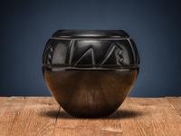 Carved Blackware Pottery Jar