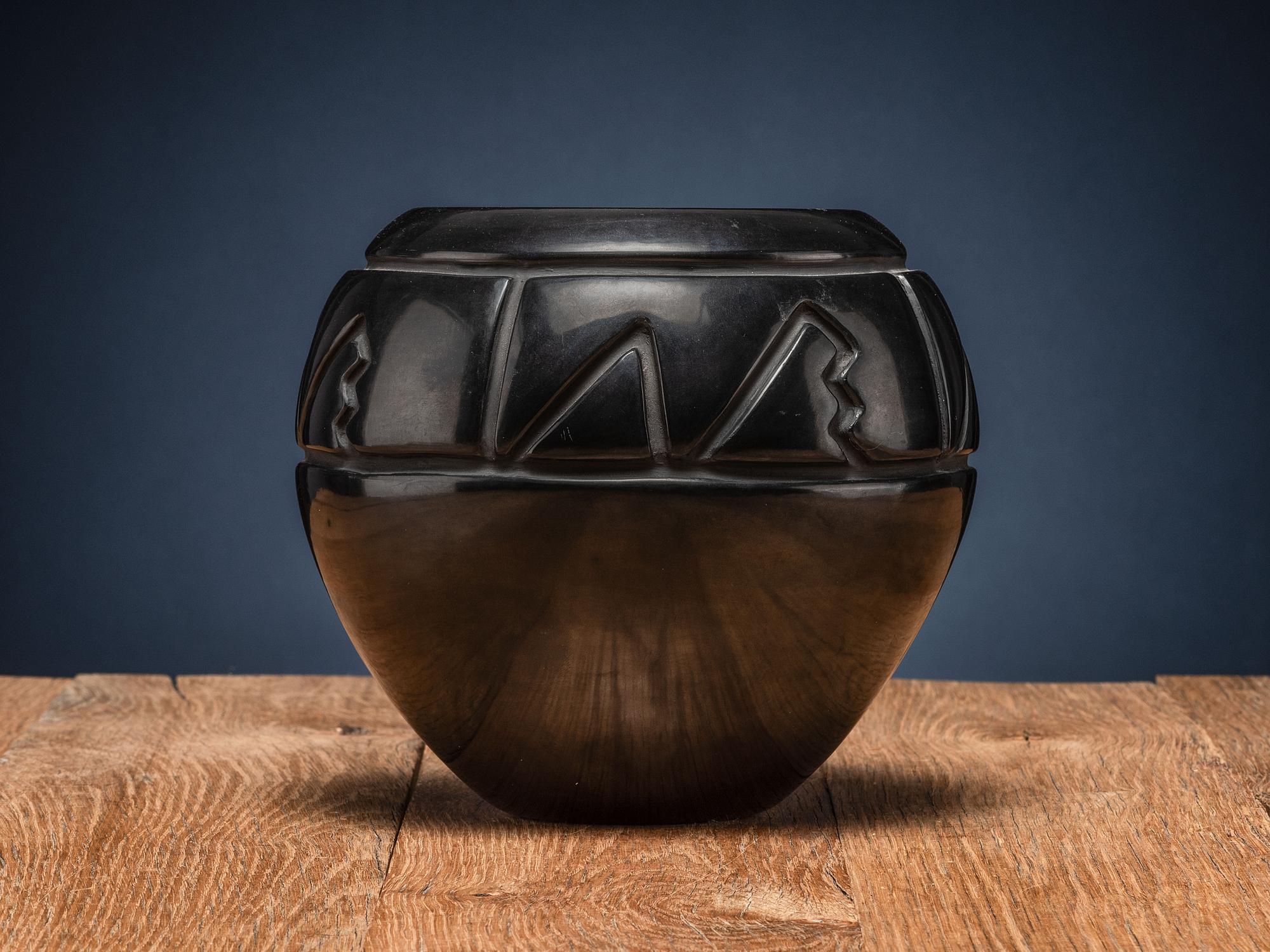 Carved Blackware Pottery Jar