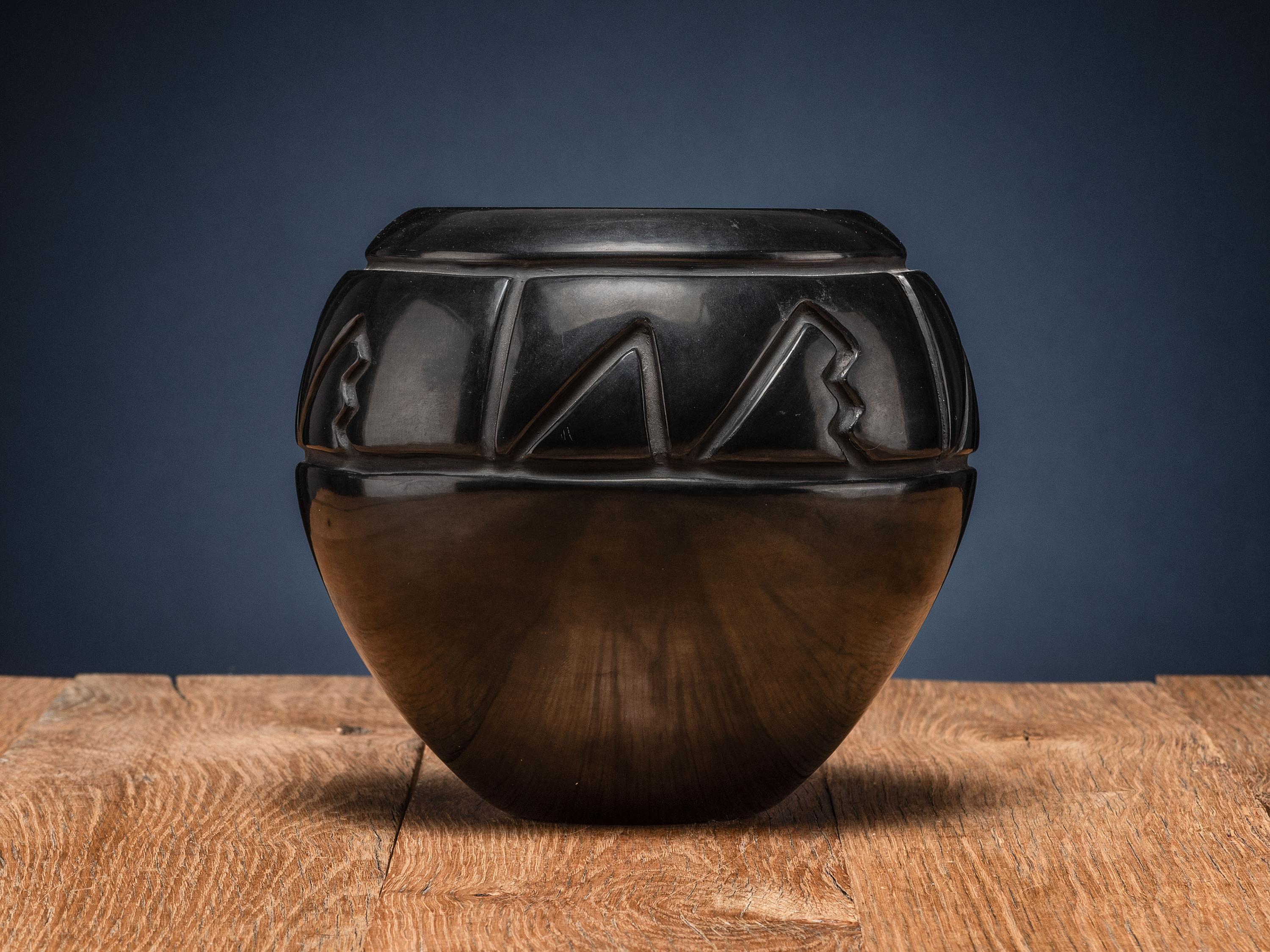 Carved Blackware Pottery Jar