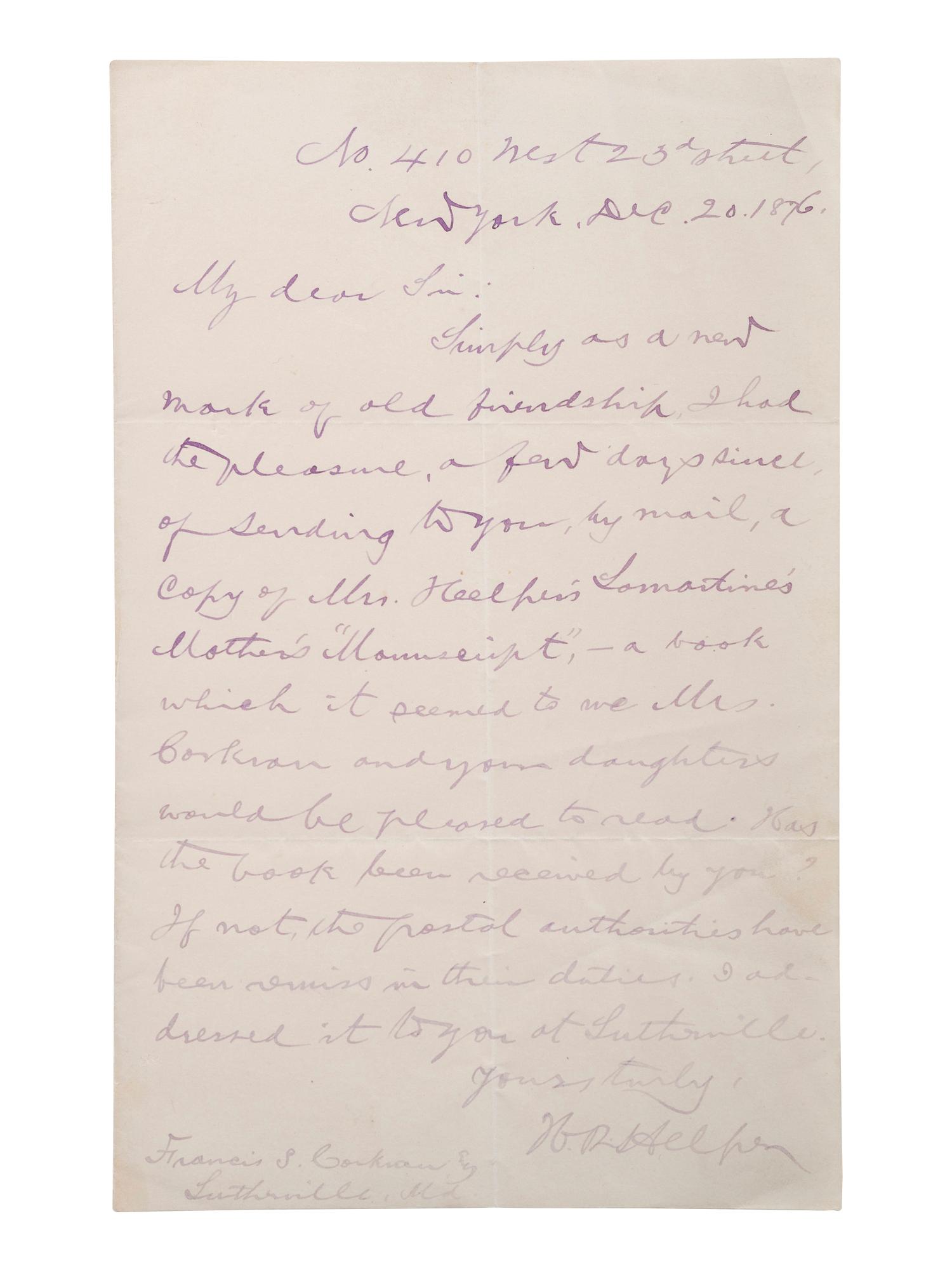 [SLAVERY & ABOLITION] -- [COCKRAN, Francis S. (1814-1886)]. Archive of letters to Maryland abolitionist and Underground Railroad supporter, comprising: