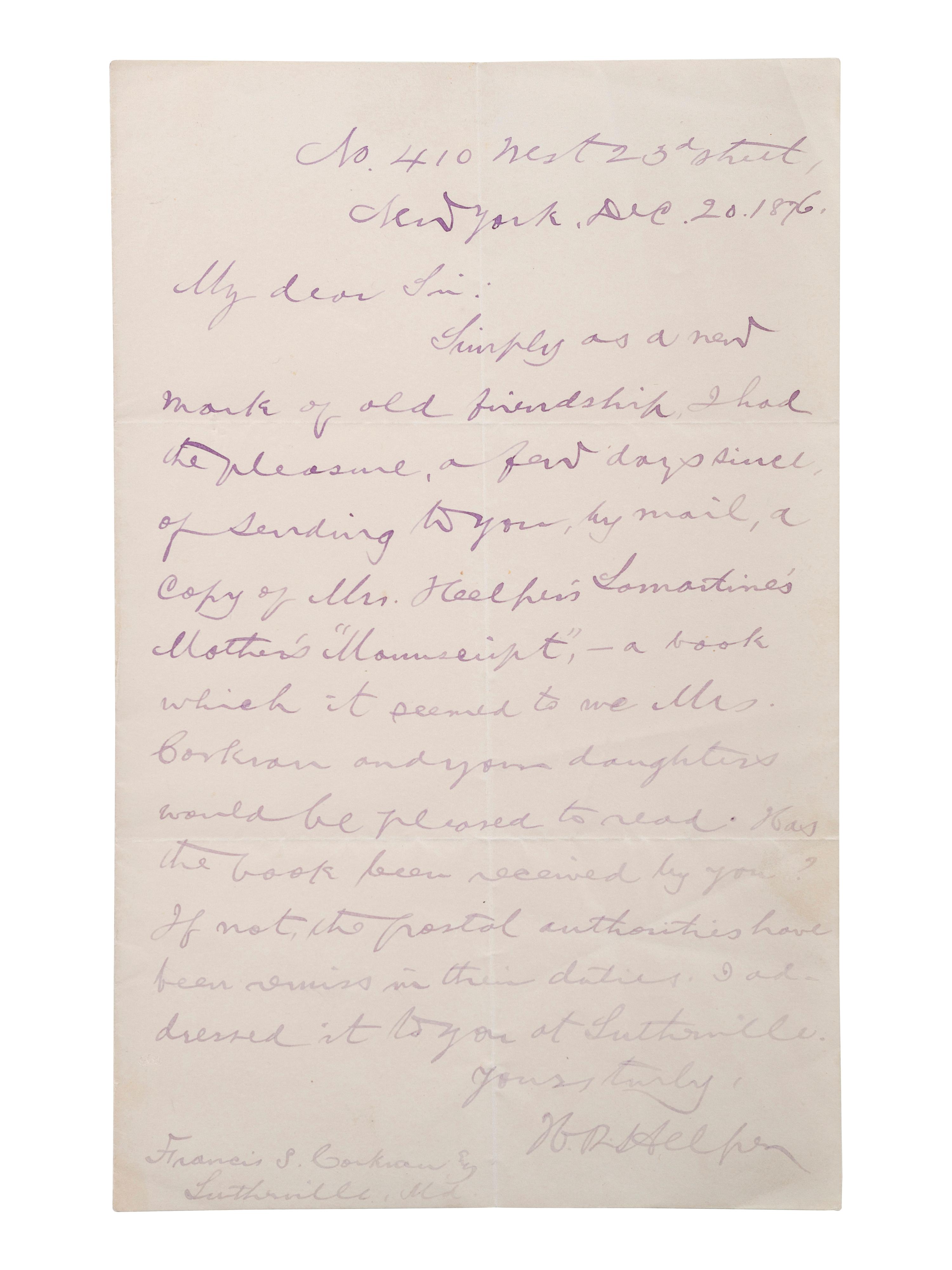 [SLAVERY & ABOLITION] -- [COCKRAN, Francis S. (1814-1886)]. Archive of letters to Maryland abolitionist and Underground Railroad supporter, comprising: