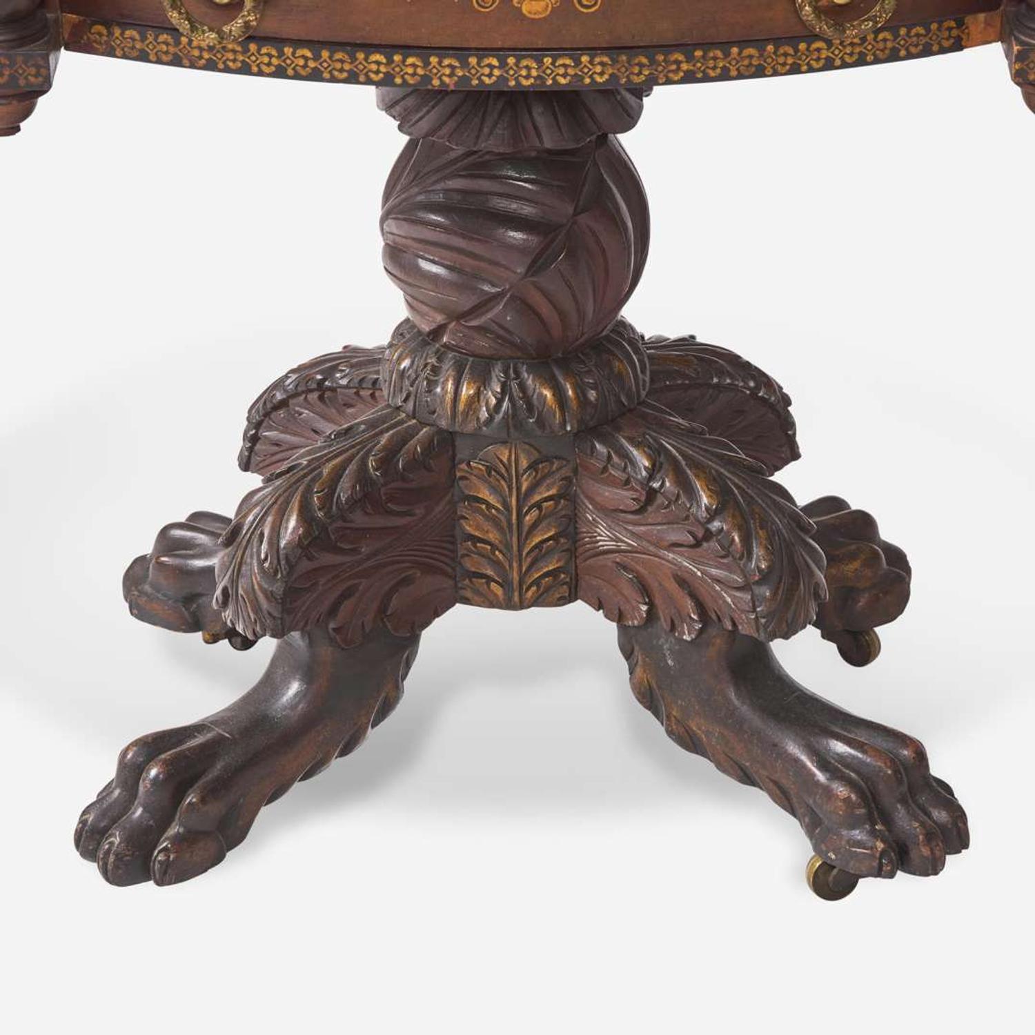 A Classical two-drawer mahogany and stencil-decorated work table Probably New York, NY, circa 1830