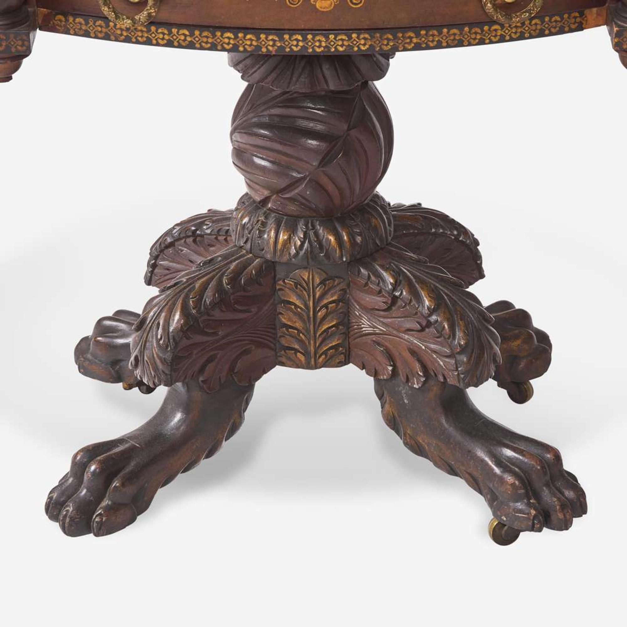 A Classical two-drawer mahogany and stencil-decorated work table Probably New York, NY, circa 1830