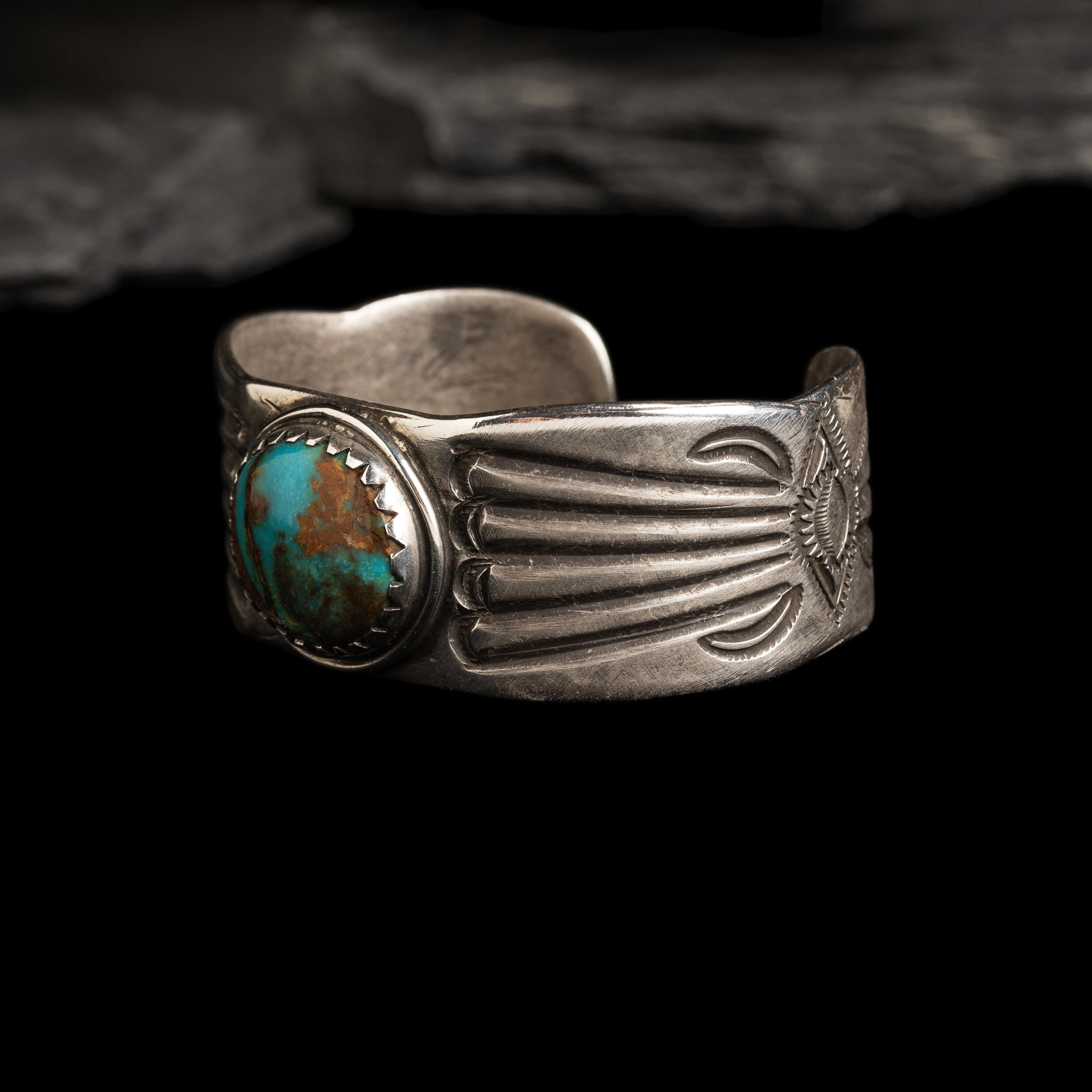 Navajo Ingot and Turquoise Cuff Bracelet