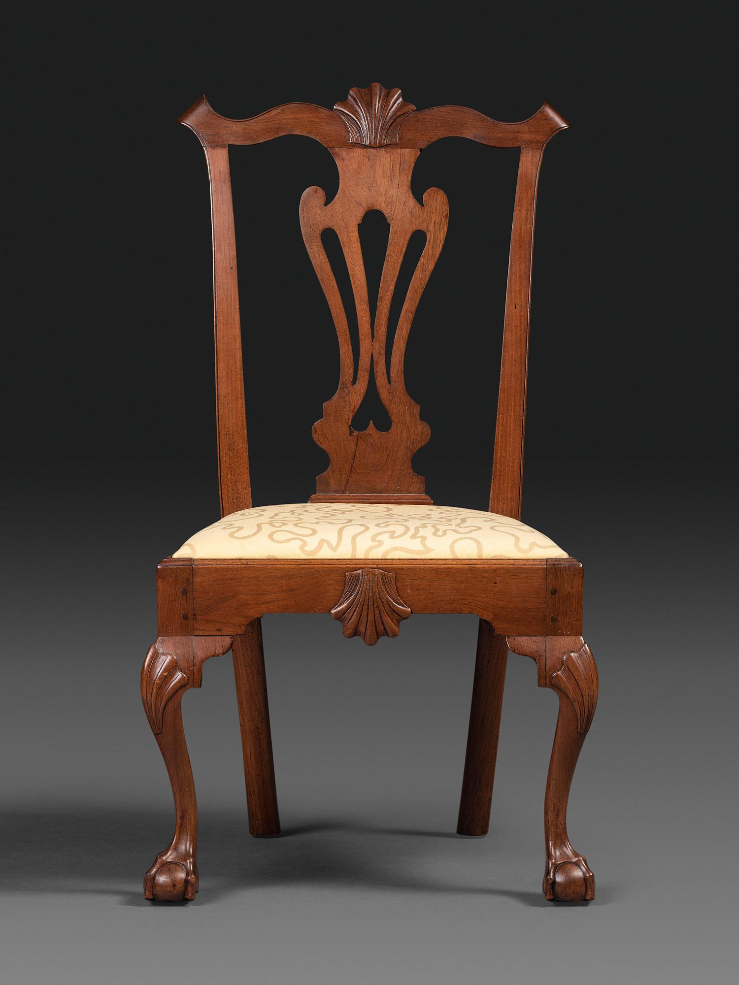 A Chippendale Shell and Heart Carved Walnut Claw-and-Ball Foot Side Chair