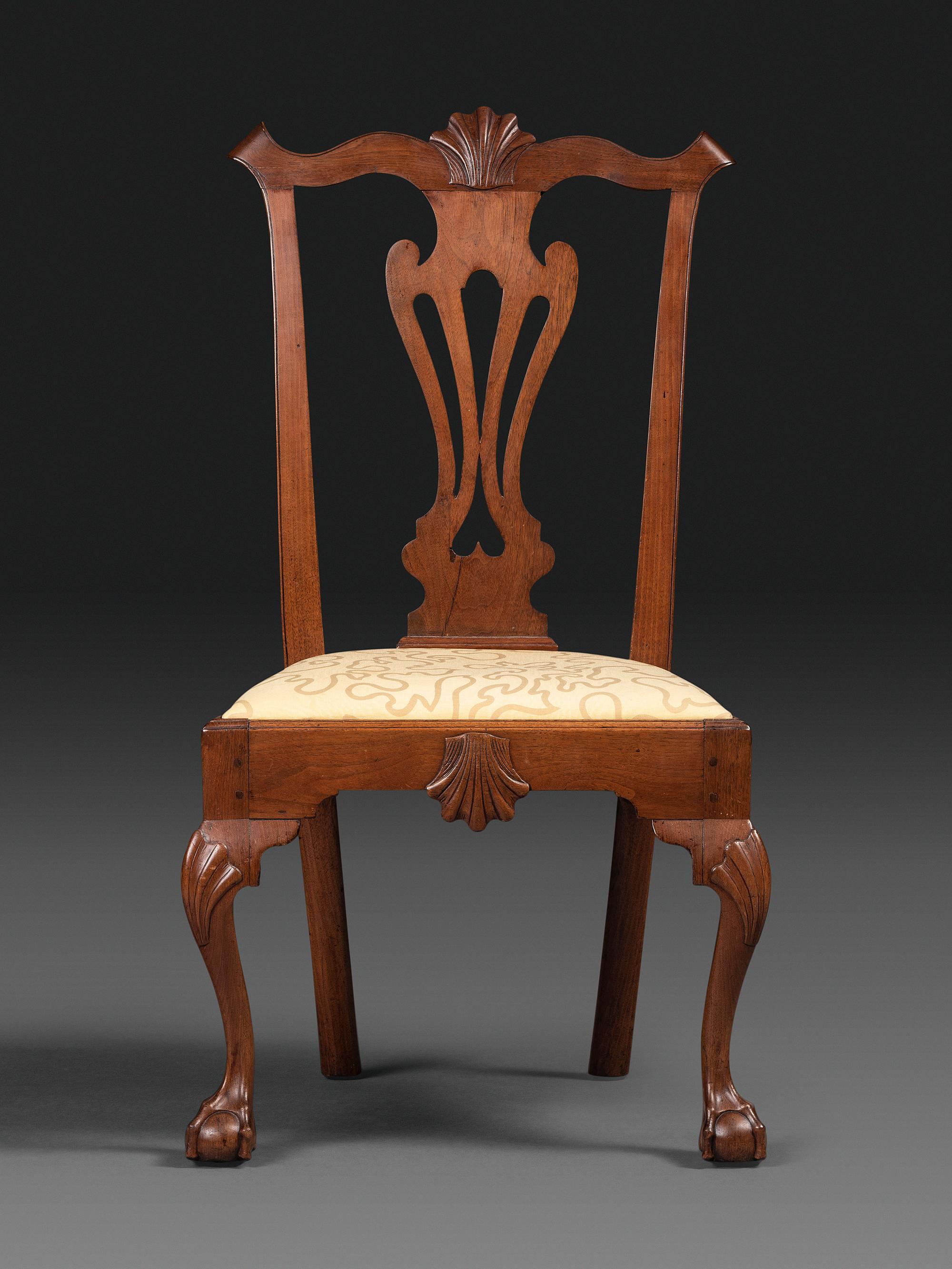 A Chippendale Shell and Heart Carved Walnut Claw-and-Ball Foot Side Chair