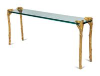 A P.E. Guerin Faux Bois Gilt Bronze and Glass Console Table