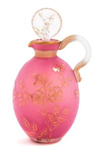 Daum, EARLY 20TH CENTURY, a gilt decorated cameo glass cruet, of handled form with floral decoration and matching stopper