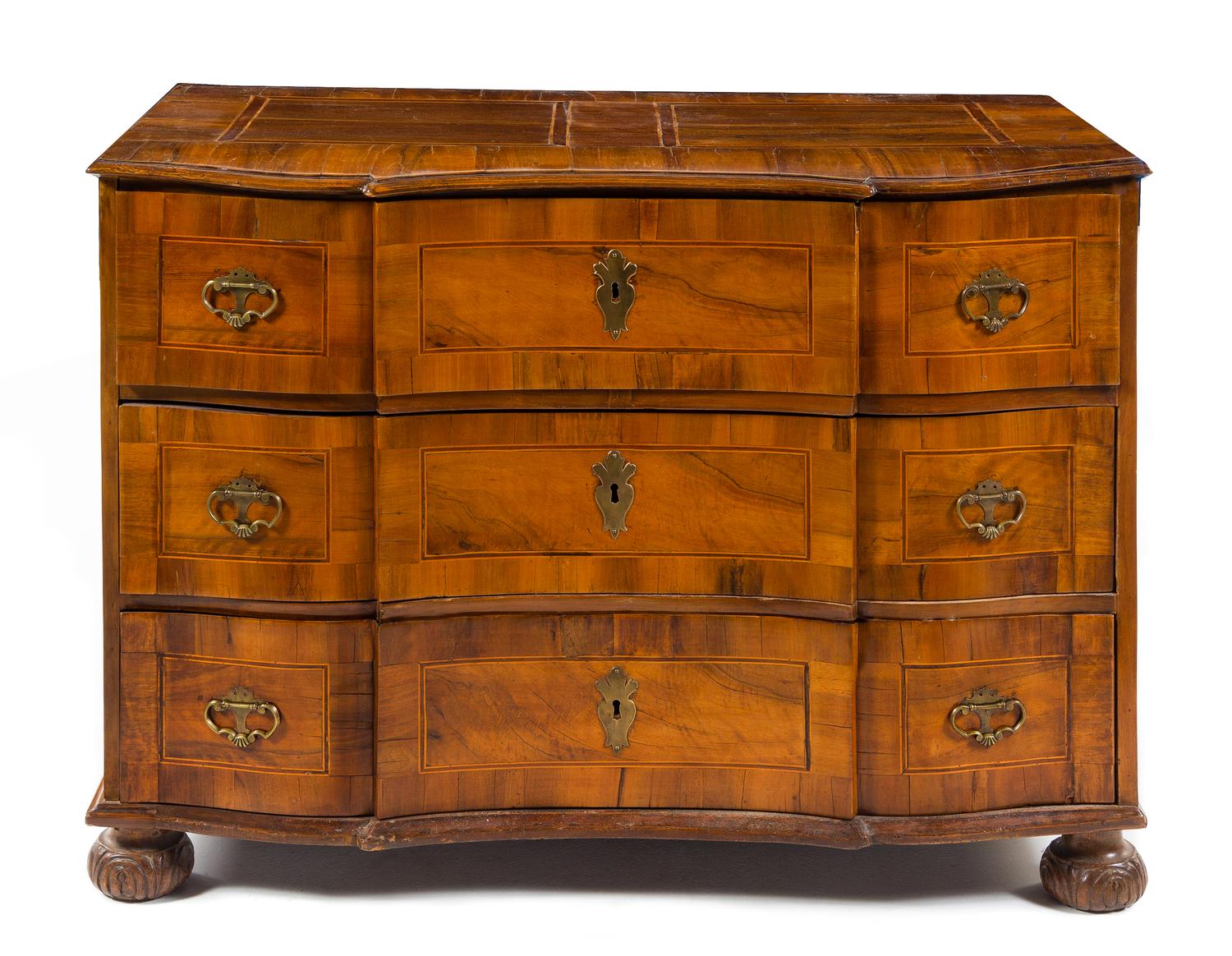 A German Burl Walnut Commode Height 34 x width 47 x depth 25 1/2 inches. — 18TH CENTURY