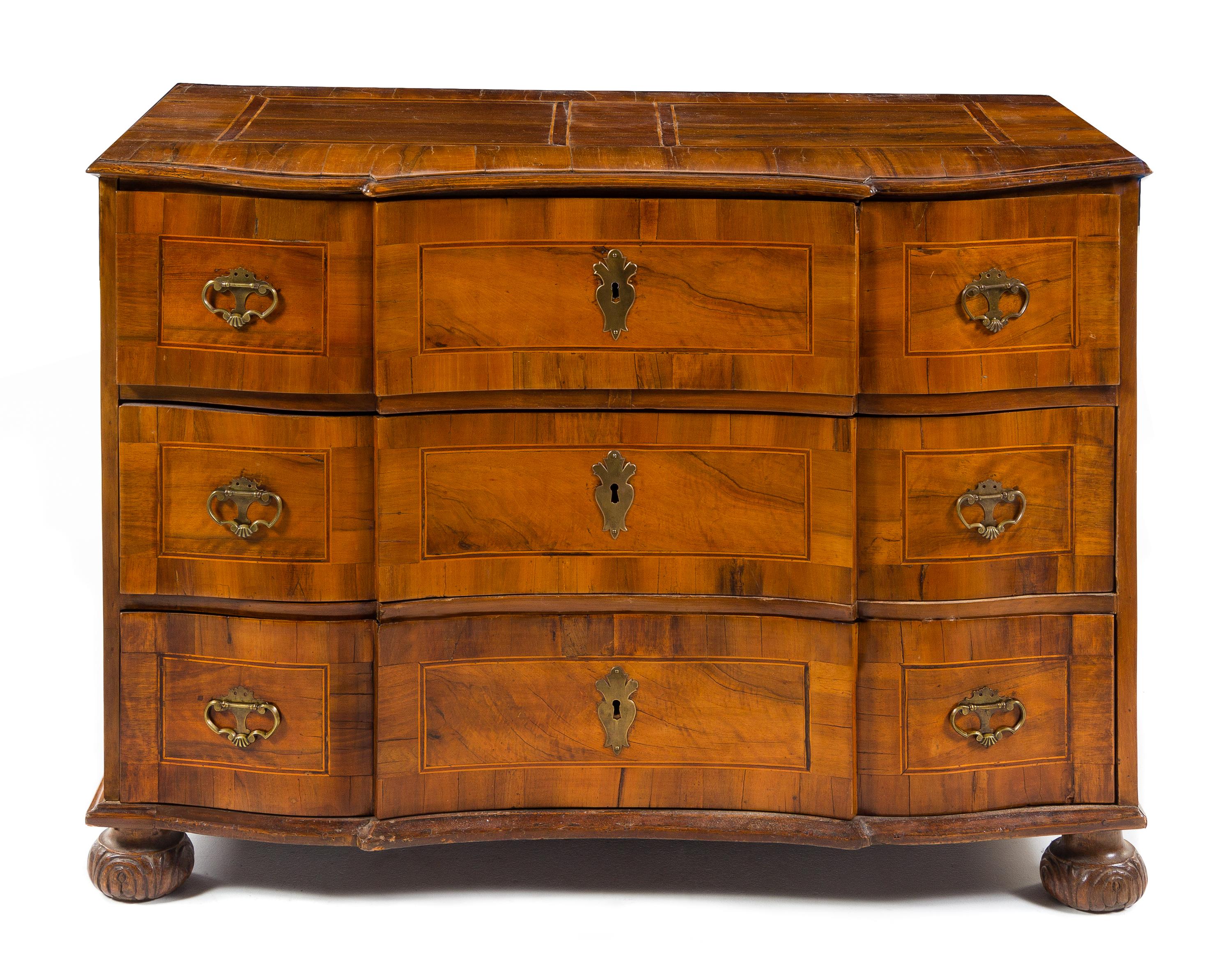A German Burl Walnut Commode Height 34 x width 47 x depth 25 1/2 inches. — 18TH CENTURY