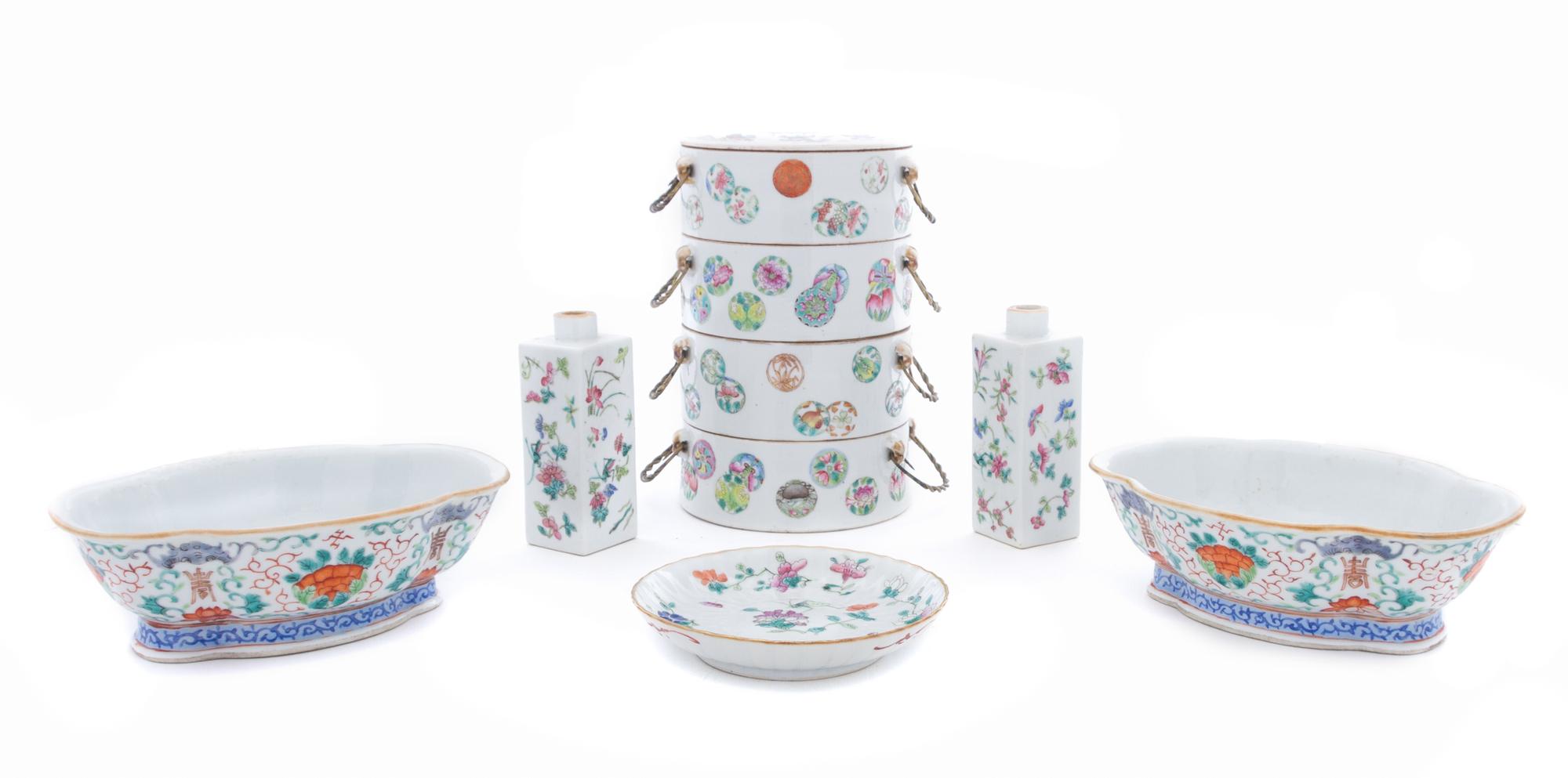 A Group of Five Famille Rose Porcelain Articles LIKELY 19TH CENTURY Height of tallest 8 1/2 inches. — LIKELY 19TH CENTURY