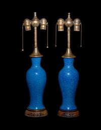 A Pair of Chinese Powder Blue Glazed Porcelain Vases