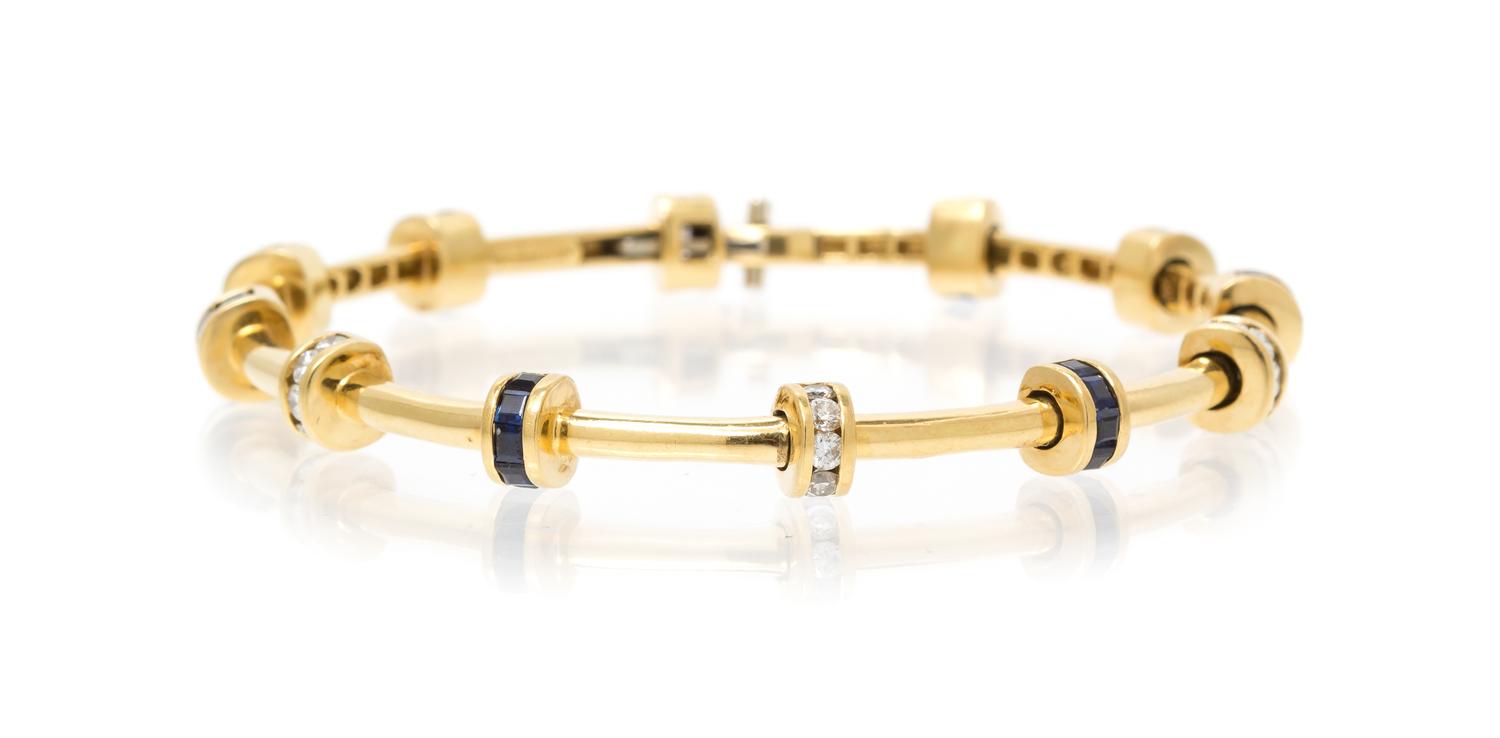 An 18 Karat Yellow Gold, Sapphire and Diamond Bracelet, Charles Krypell, 14.40 dwts.
