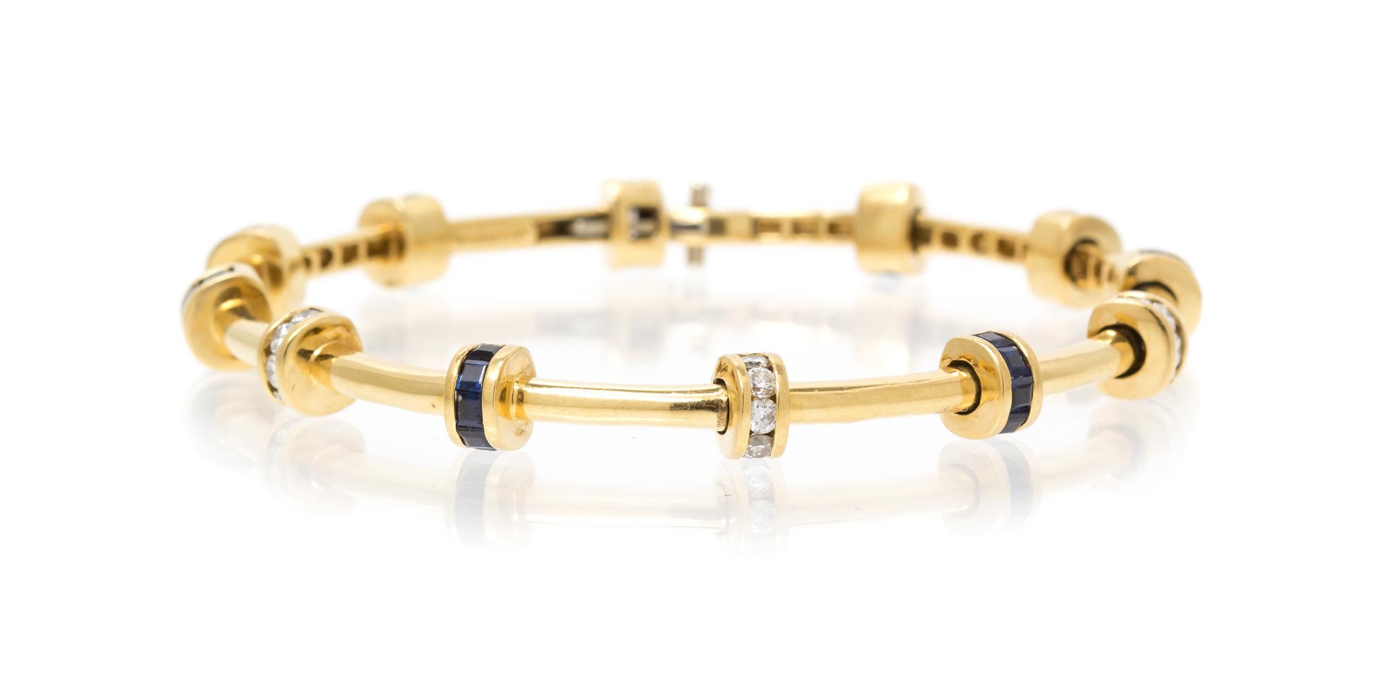An 18 Karat Yellow Gold, Sapphire and Diamond Bracelet, Charles Krypell, 14.40 dwts.