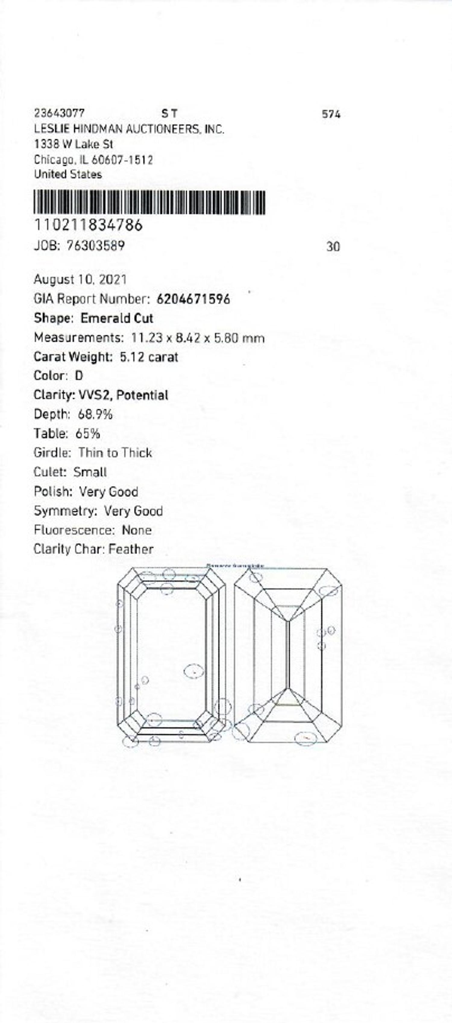 AN EXCEPTIONAL 5.12 CARAT EMERALD CUT DIAMOND