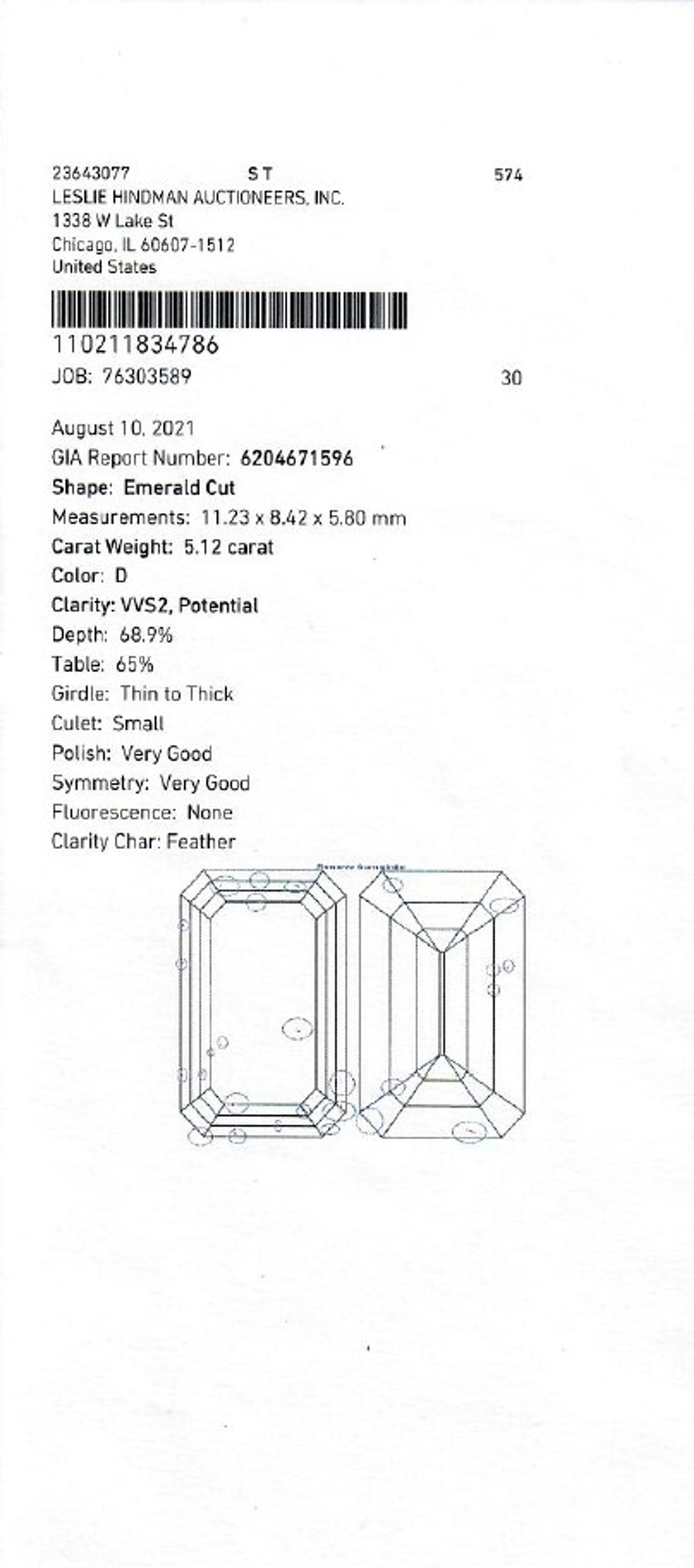 AN EXCEPTIONAL 5.12 CARAT EMERALD CUT DIAMOND