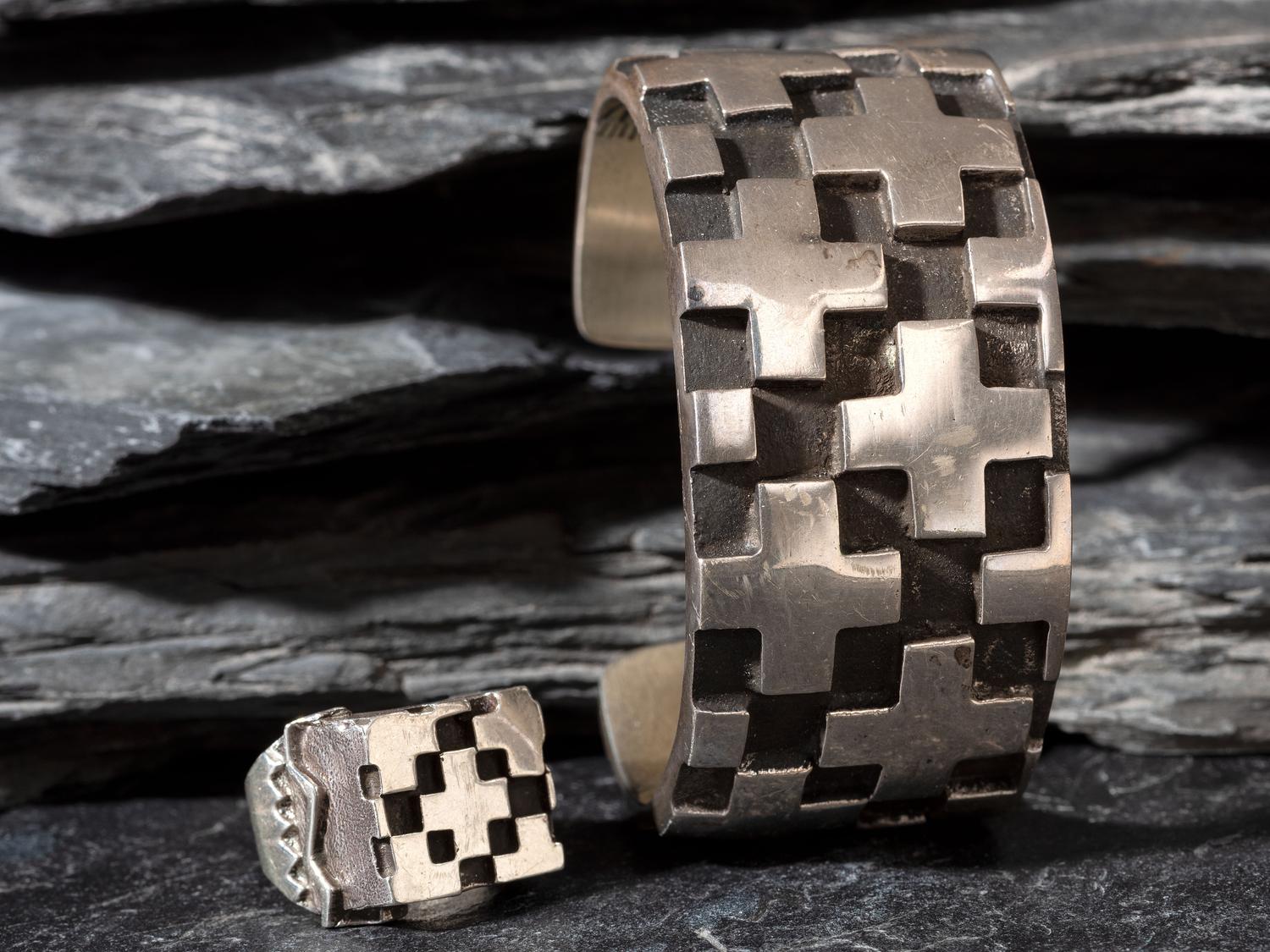 Matching Sterling Silver Cross Cuff Bracelet and Ring