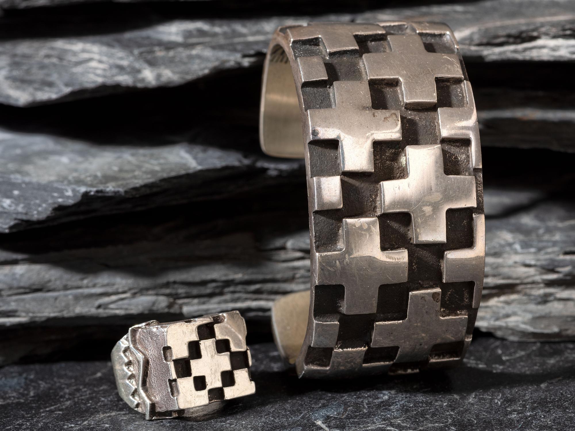 Matching Sterling Silver Cross Cuff Bracelet and Ring