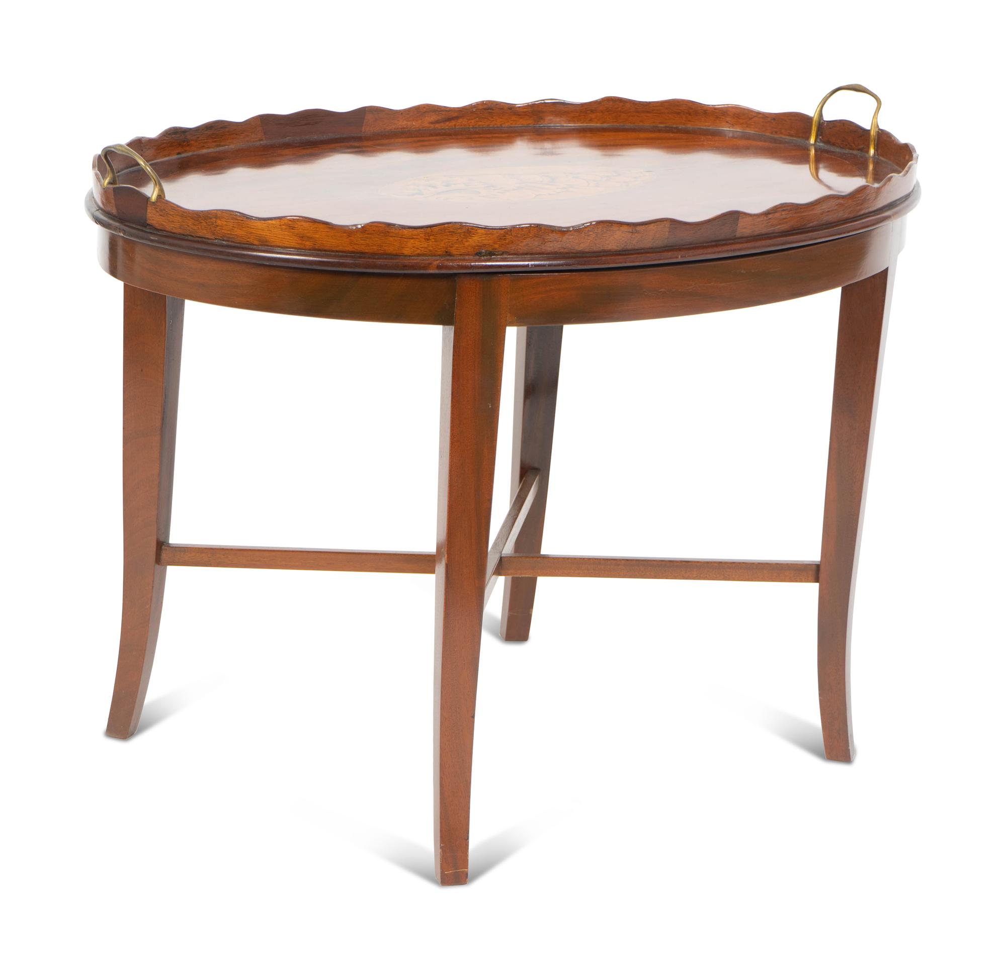 A George III Inlaid Mahogany Oval Tray on Stand — 19TH CENTURY