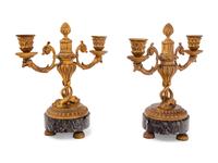 A Pair of French Gilt Bronze and Marble Two-Light Candelabra