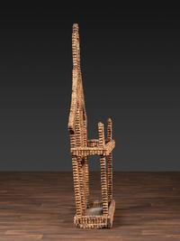 A Folk Art Cork and Wood Umbrella Stand