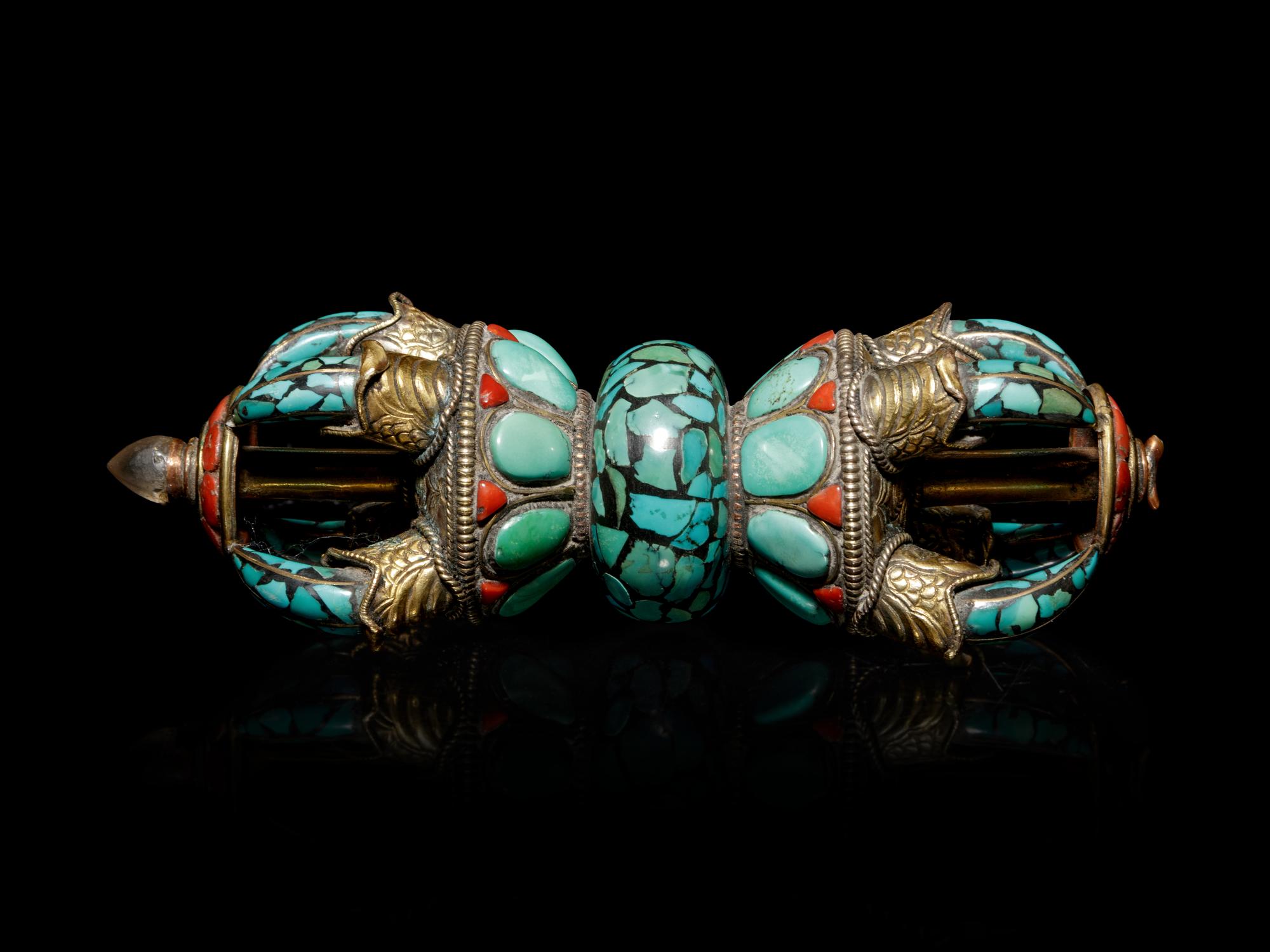 A Tibetan Turquoise and Coral Vajra