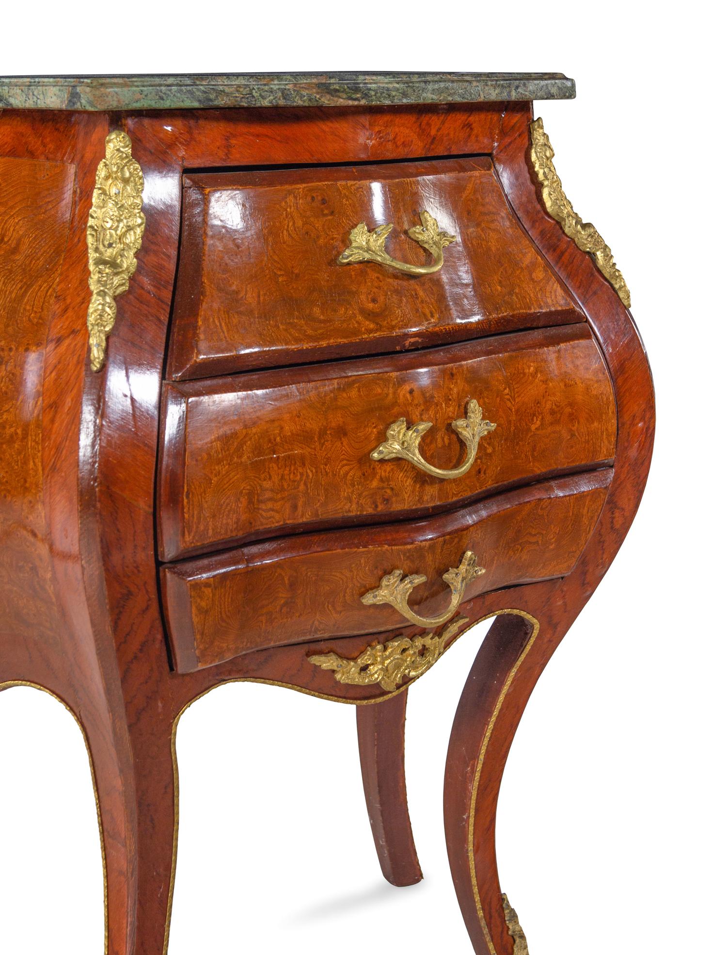 A Pair of Louis XV/XVI Transitional Style Gilt Metal Mounted Marble-Top Commodes